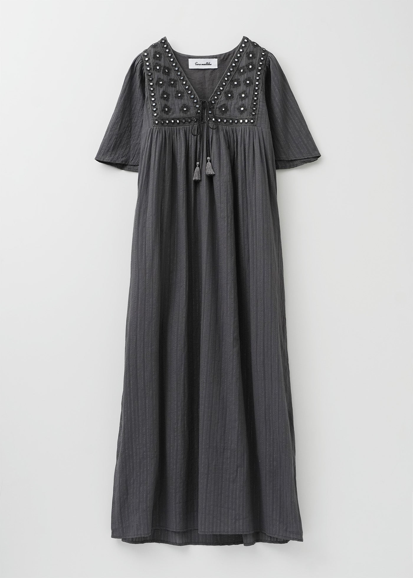 Cotton Jacquard Mirror Embroidery Dress