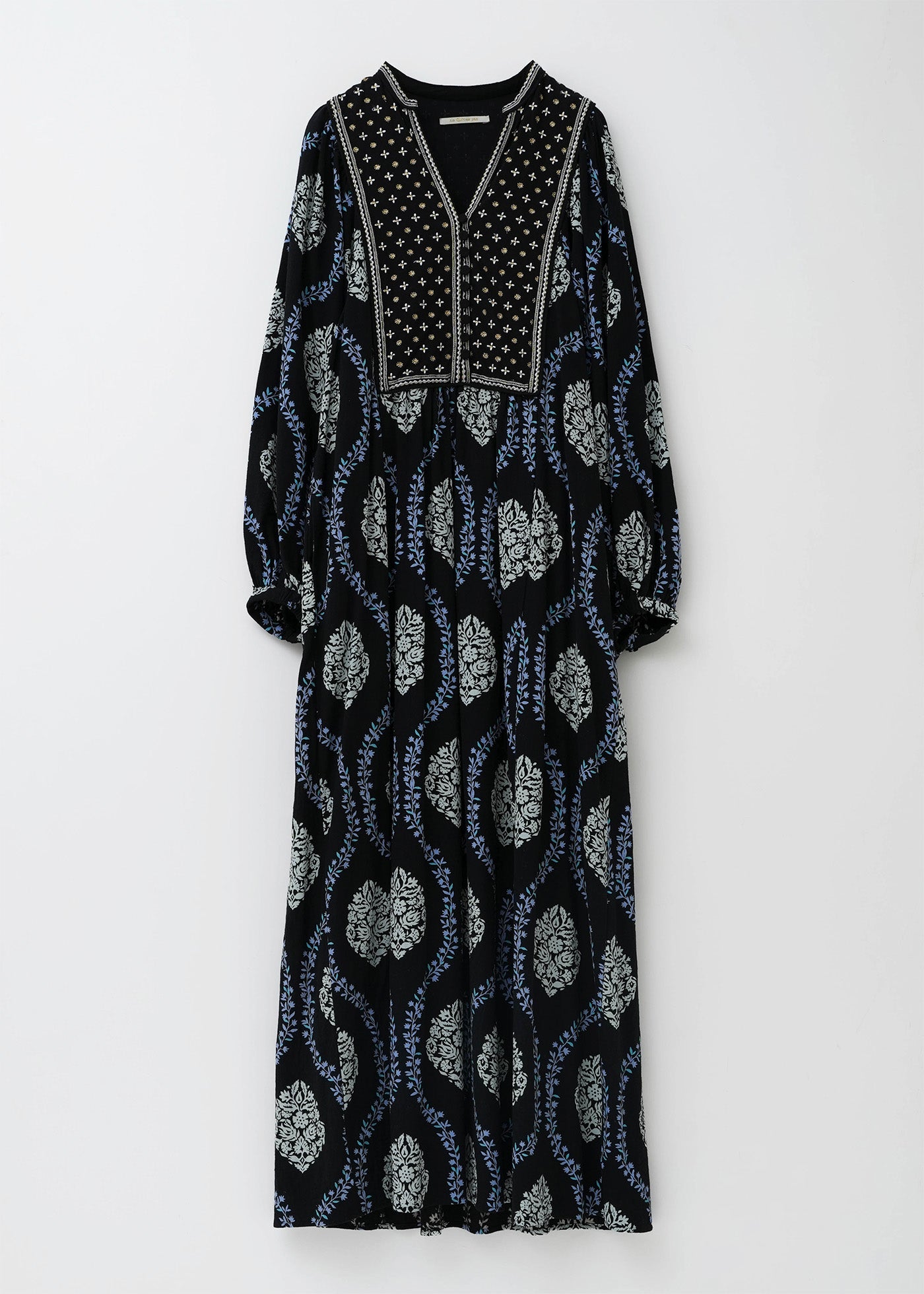 Crimp Cotton Flower Print Yoke Embroidery Dress