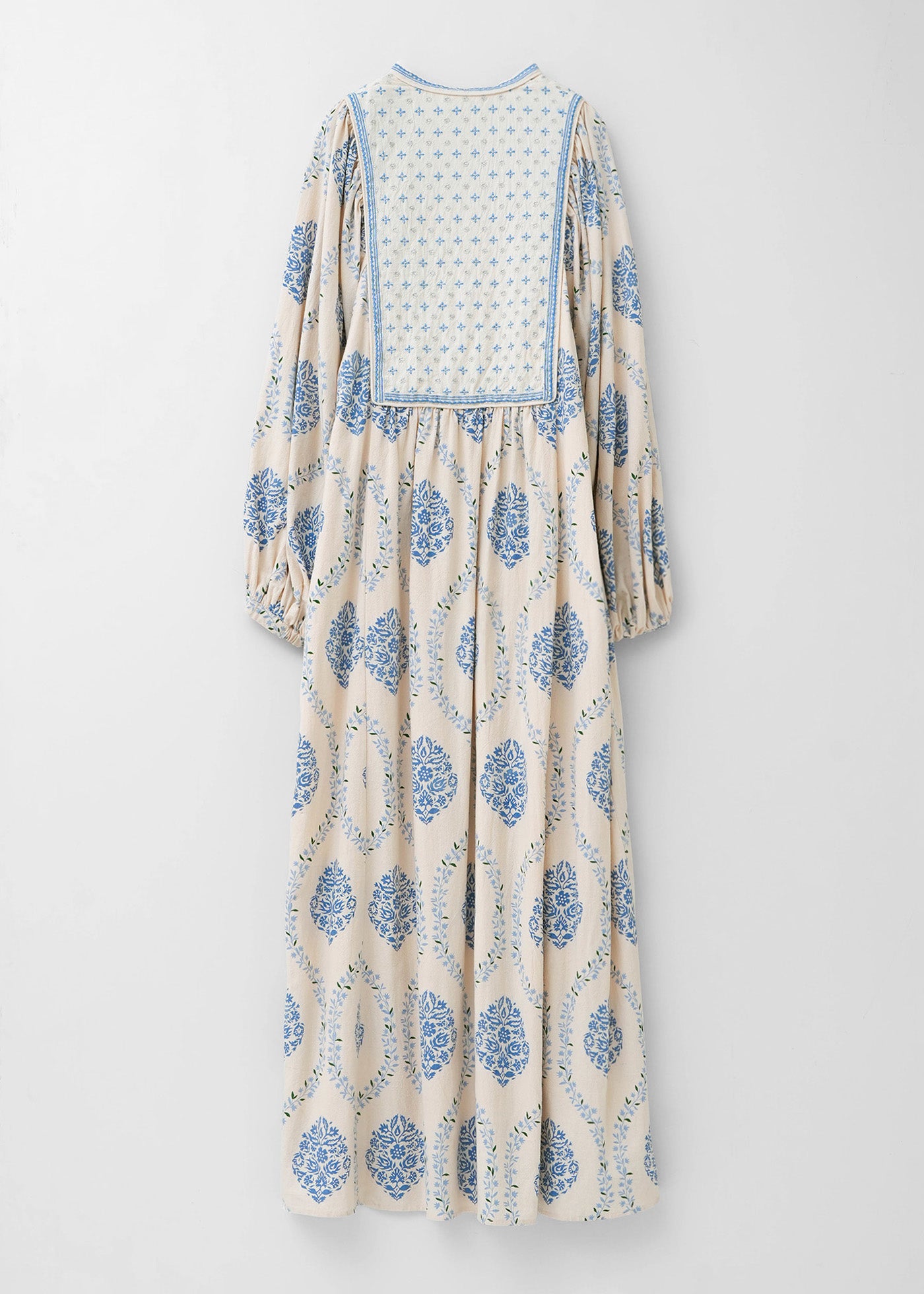 Crimp Cotton Flower Print Yoke Embroidery Dress