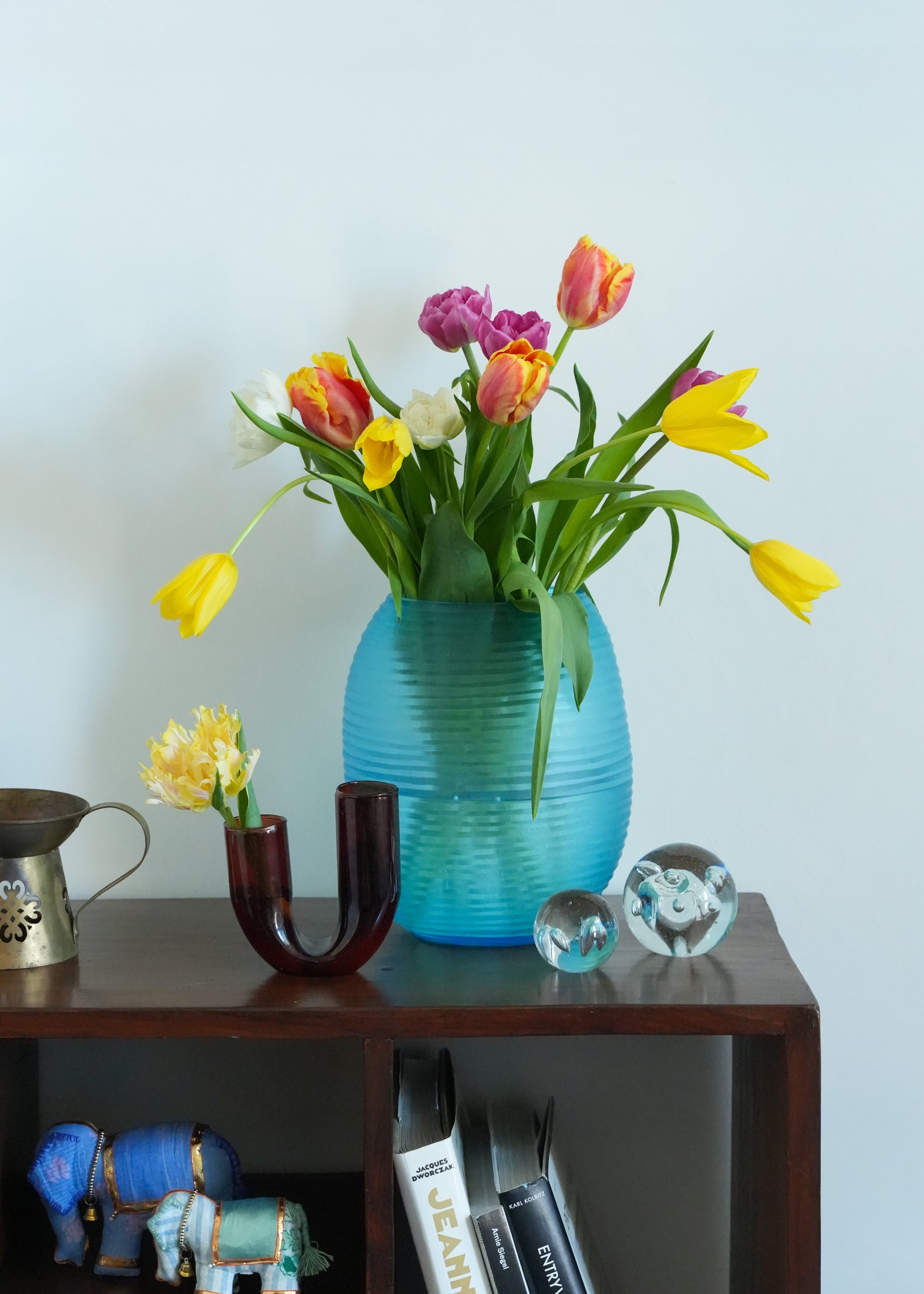 Hand Made Glass Flower Vase Turquoise