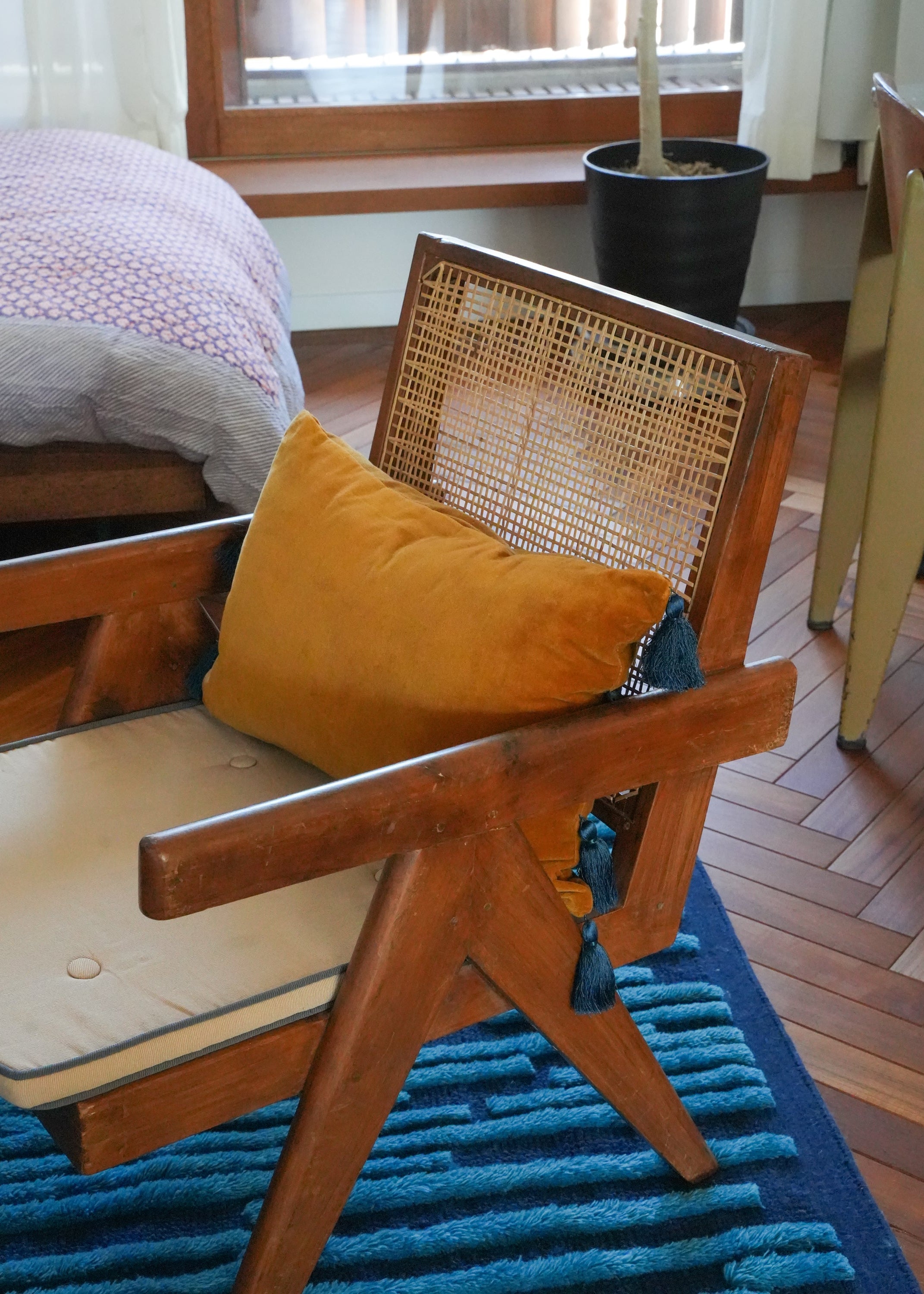 Velvet Tassel Cushion Cover Mustard