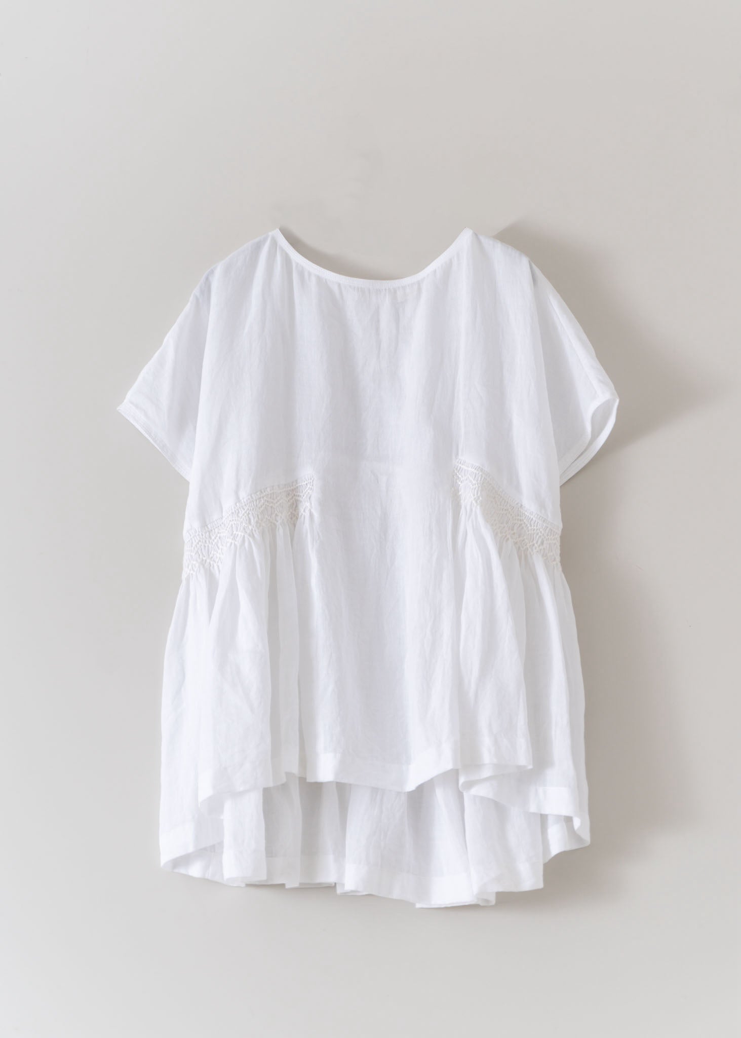 Ramie Smocking Short Sleeve Blouse