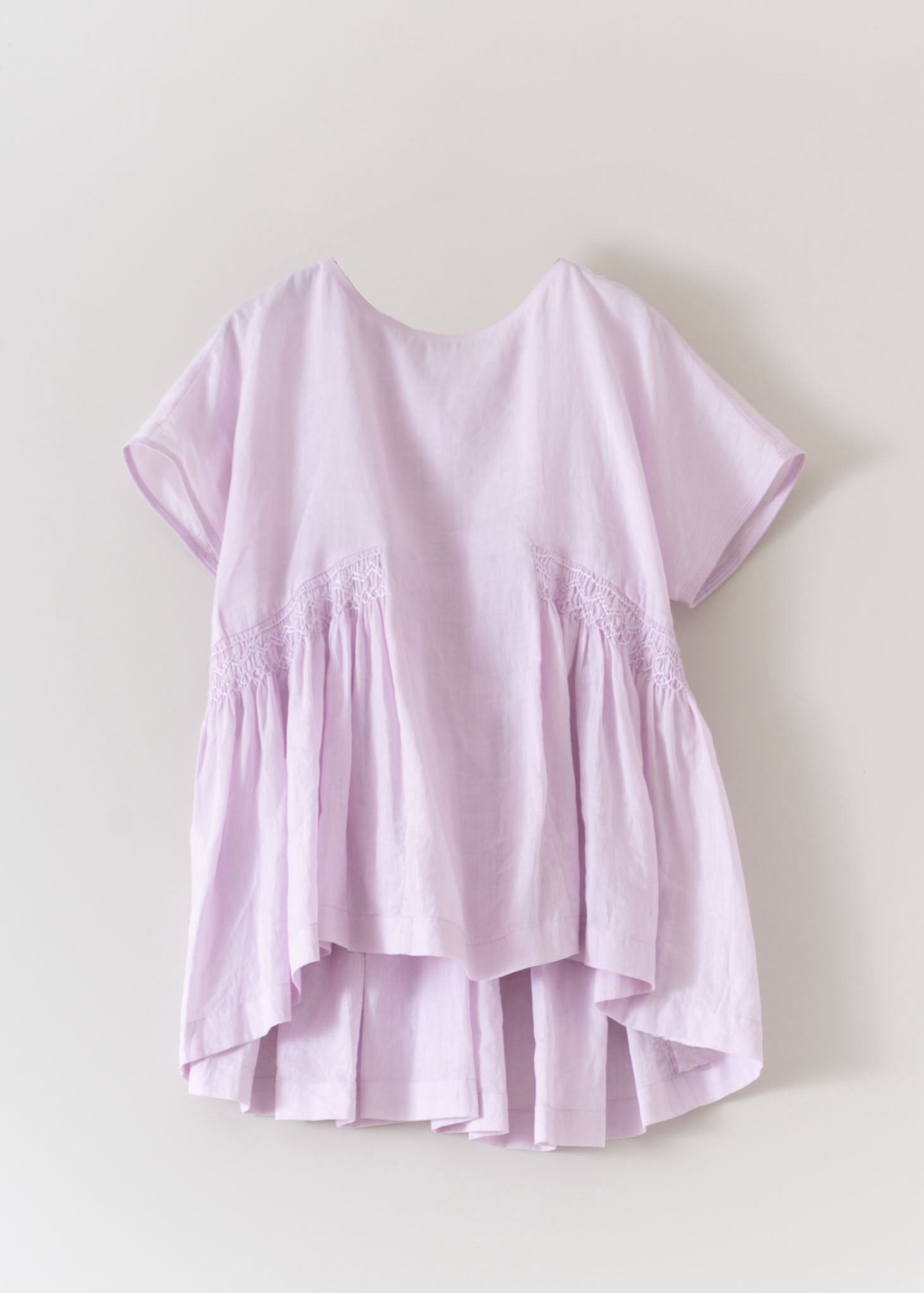 Ramie Smocking Short Sleeve Blouse