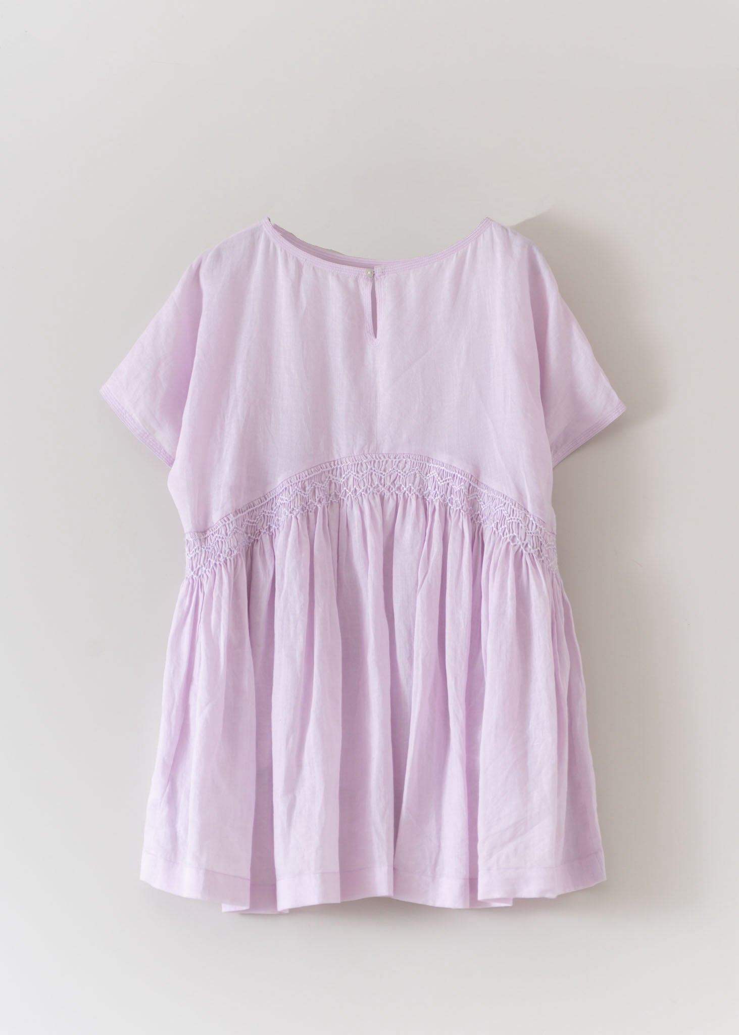 Ramie Smocking Short Sleeve Blouse