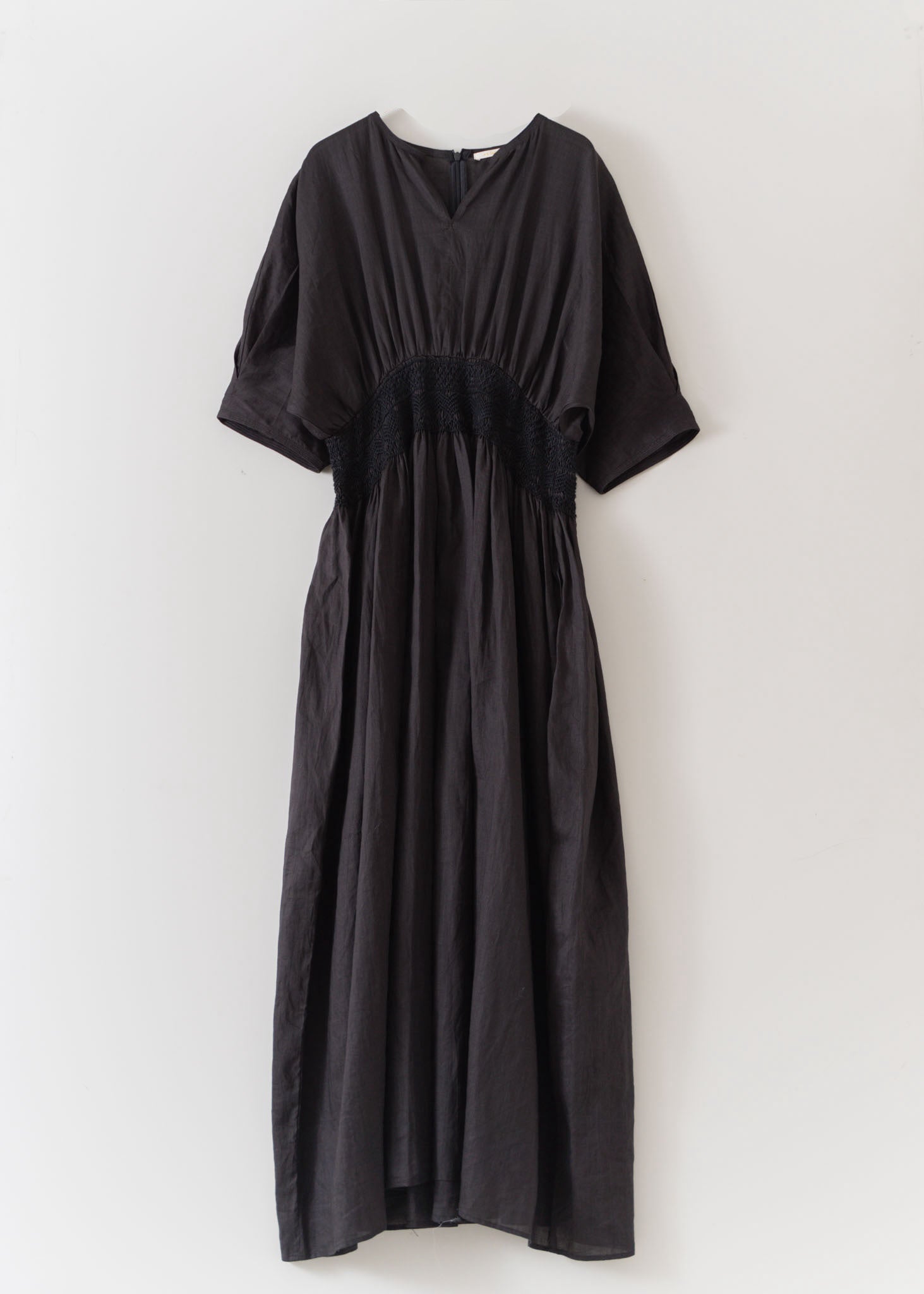 Ramie Smocking Half Sleeve Dress