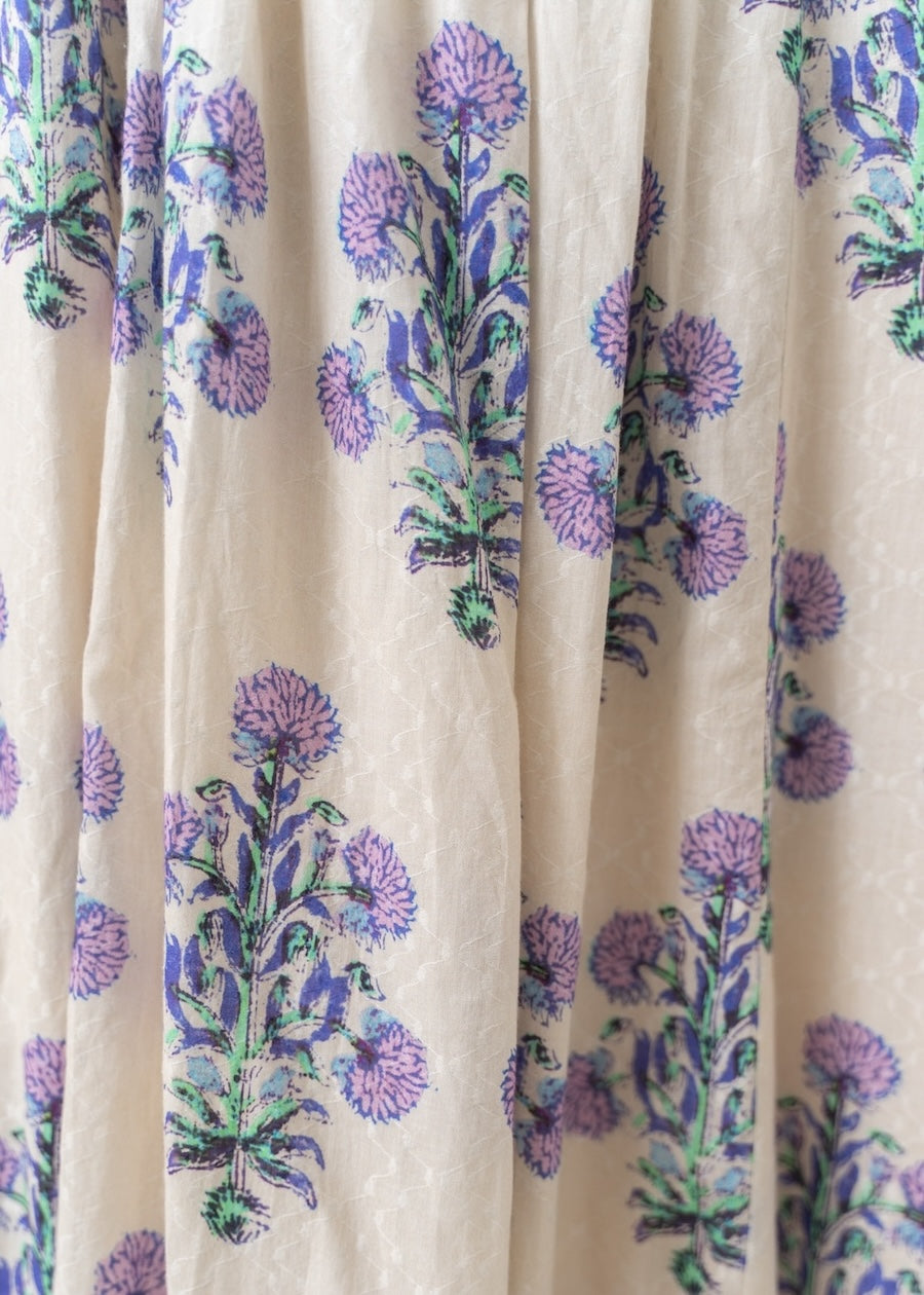 Cotton Jacquard Marigold Print Shirring Dress