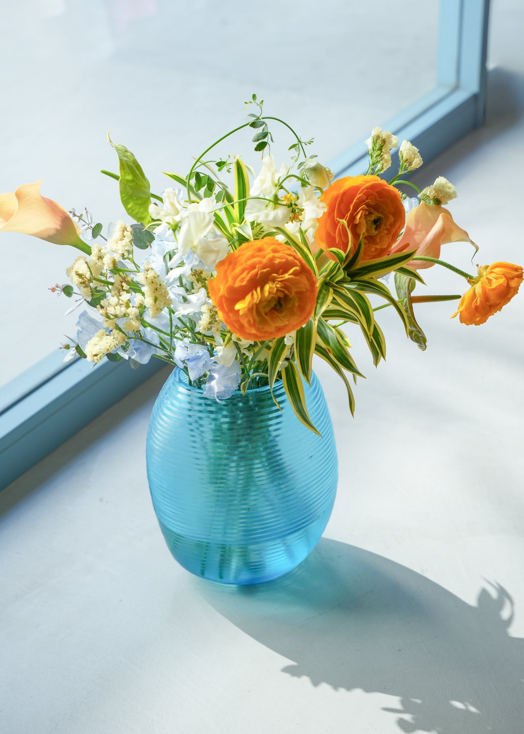 Hand Made Glass Flower Vase Turquoise