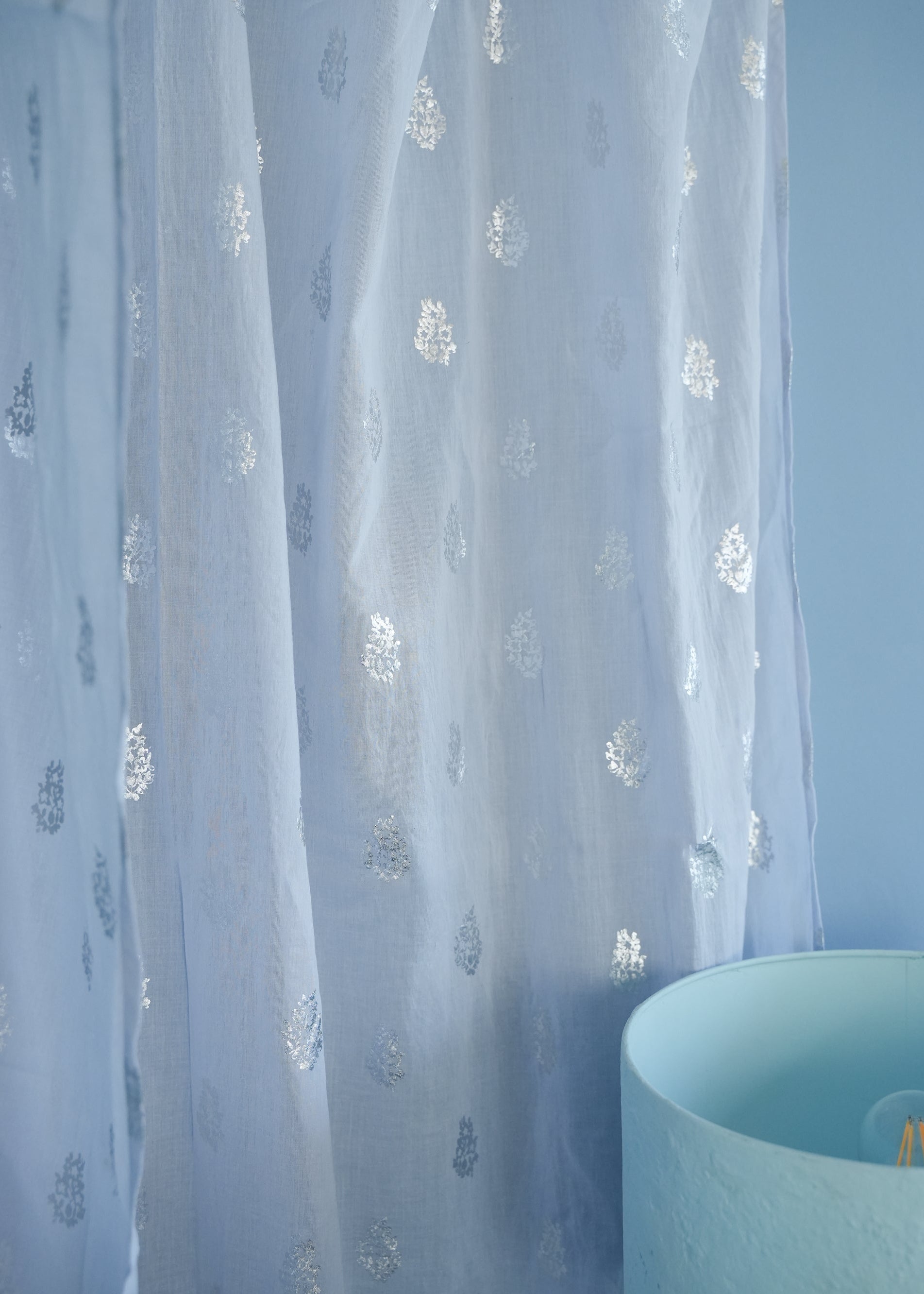 Cotton Voile Foil Flower Print Curtain
