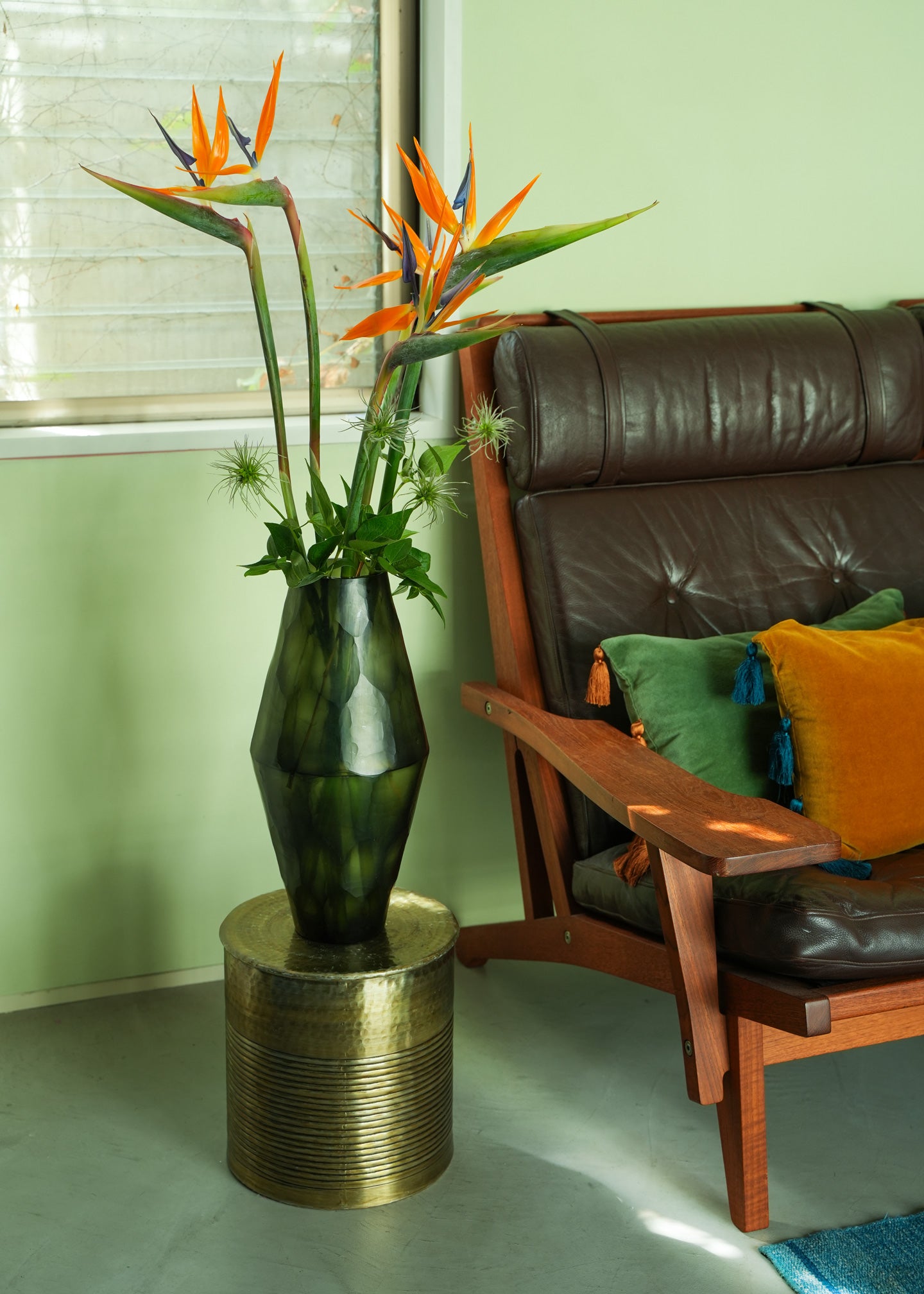 Hand Made Glass Flower Vase Emerald