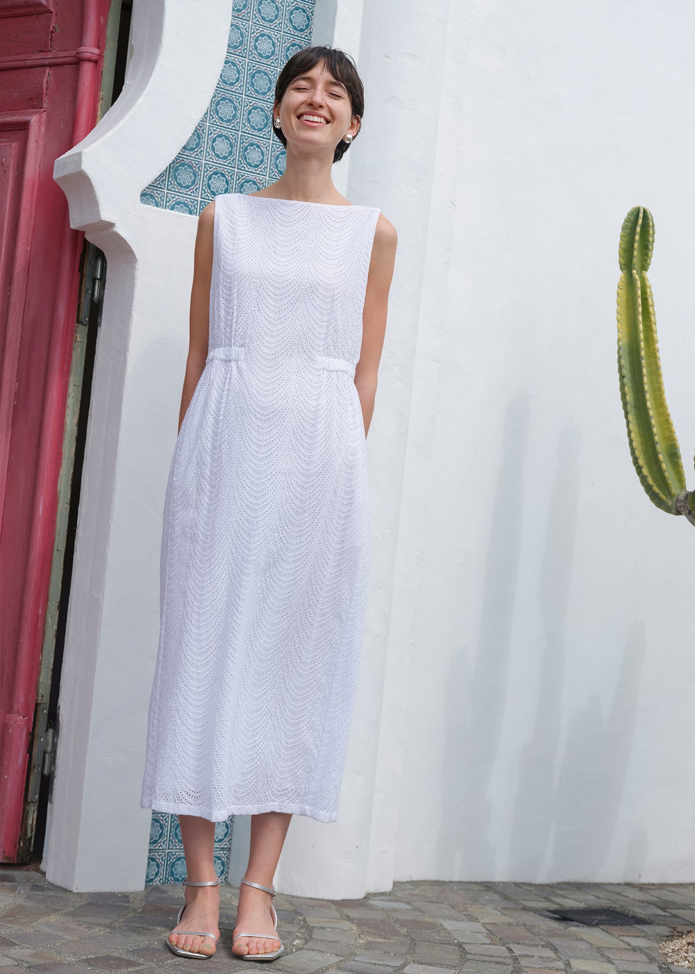 Cotton Voile Neem Cifre Embroidery Sleeveless Dress