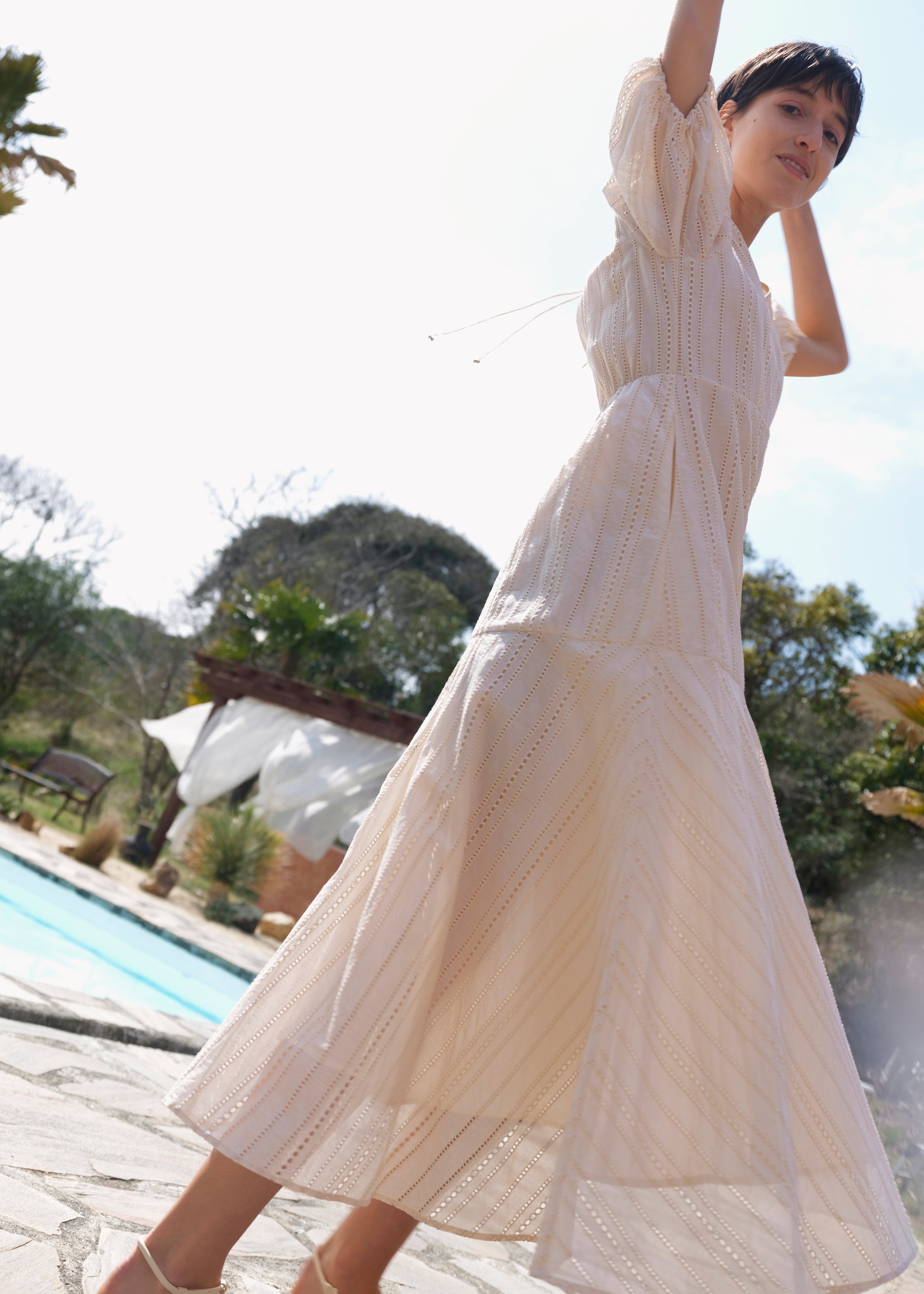 Cotton Organza Ladder Cifre Flare Dress