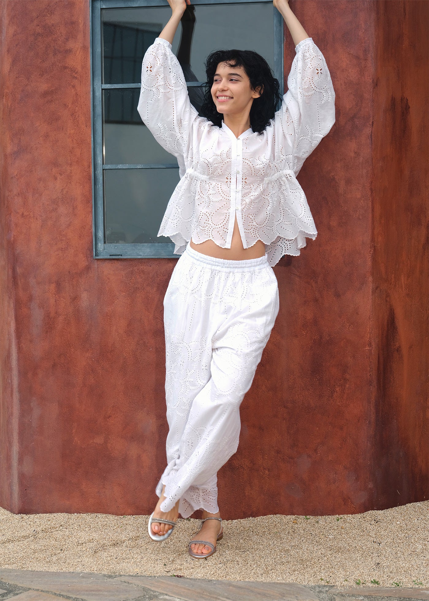 Cotton Voile Lupine Cifre Gather Blouse