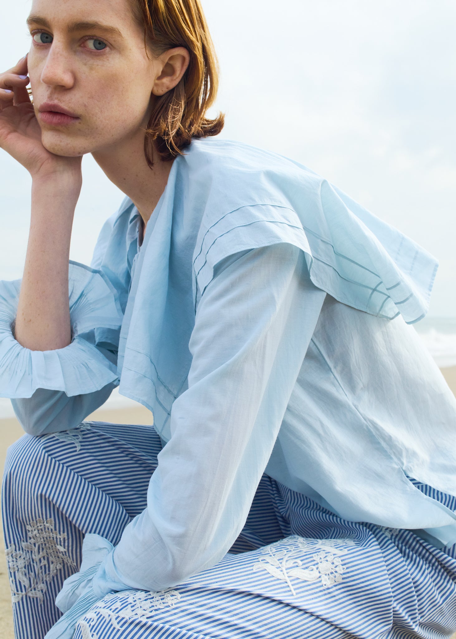 Cotton Silk Flare Collar Blouse