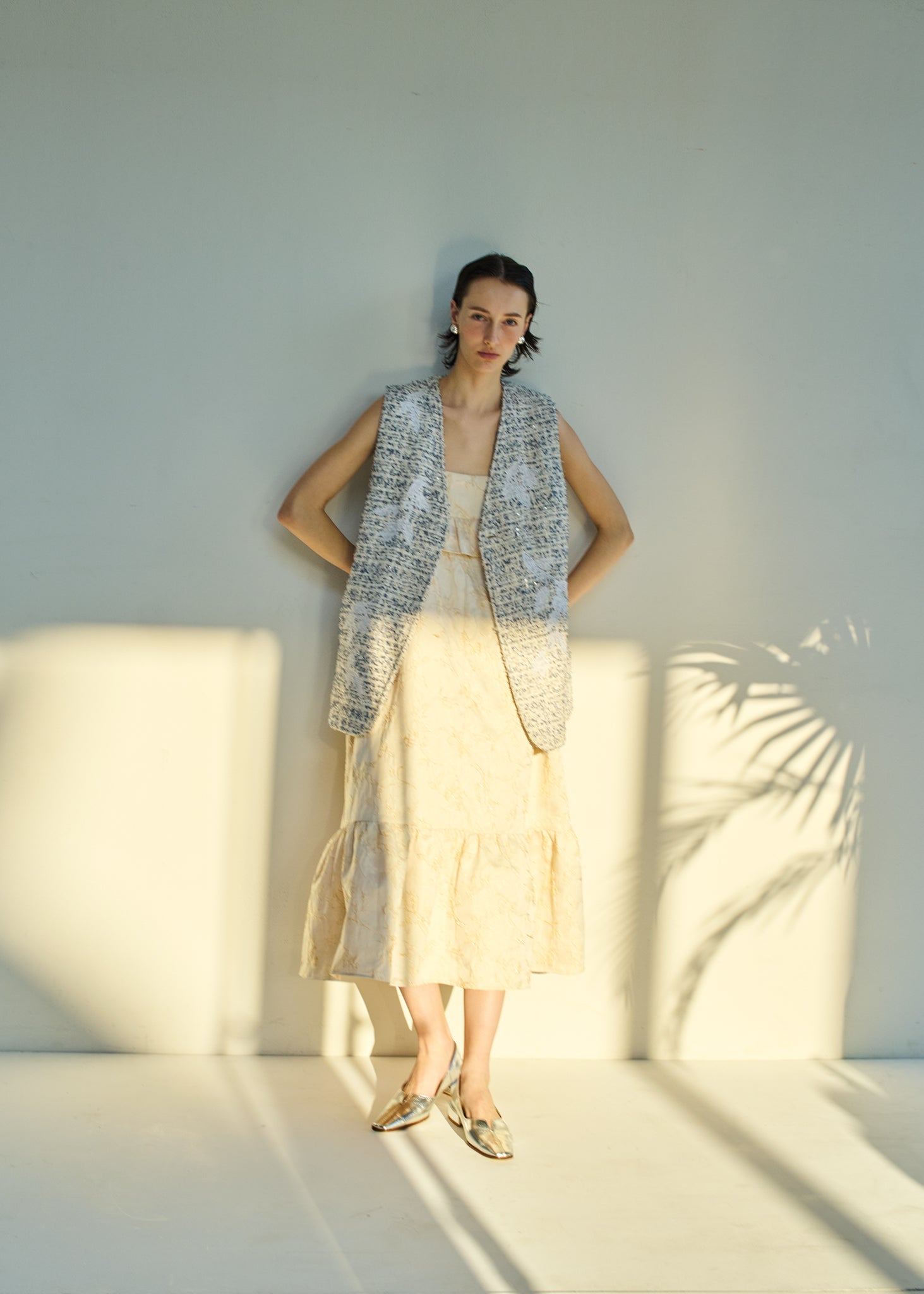 Boucle Tweed Patch Embroidery Gilet