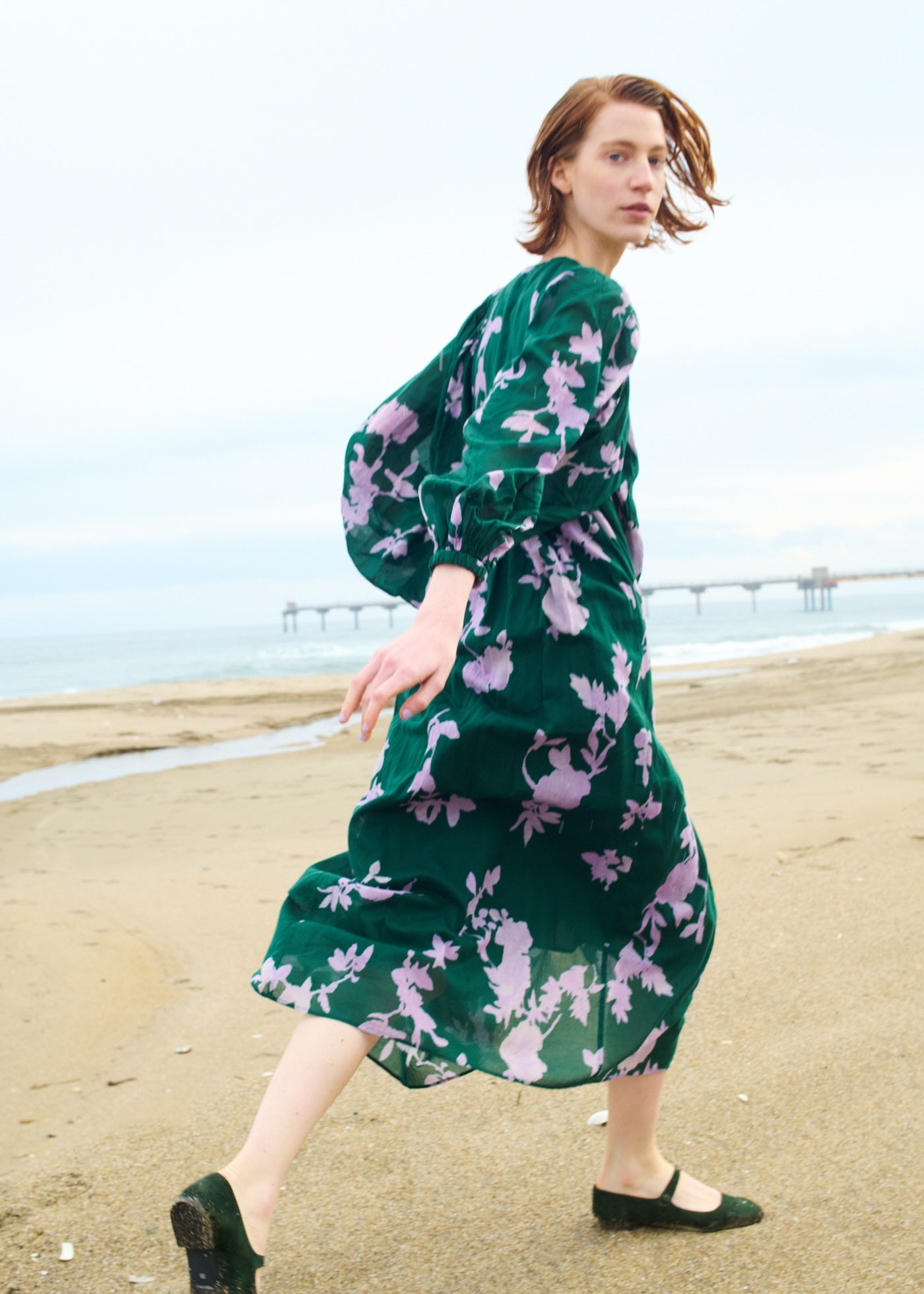 【3/4 10時発売】Cotton Voile Rose Print Hand Smocking Dress
