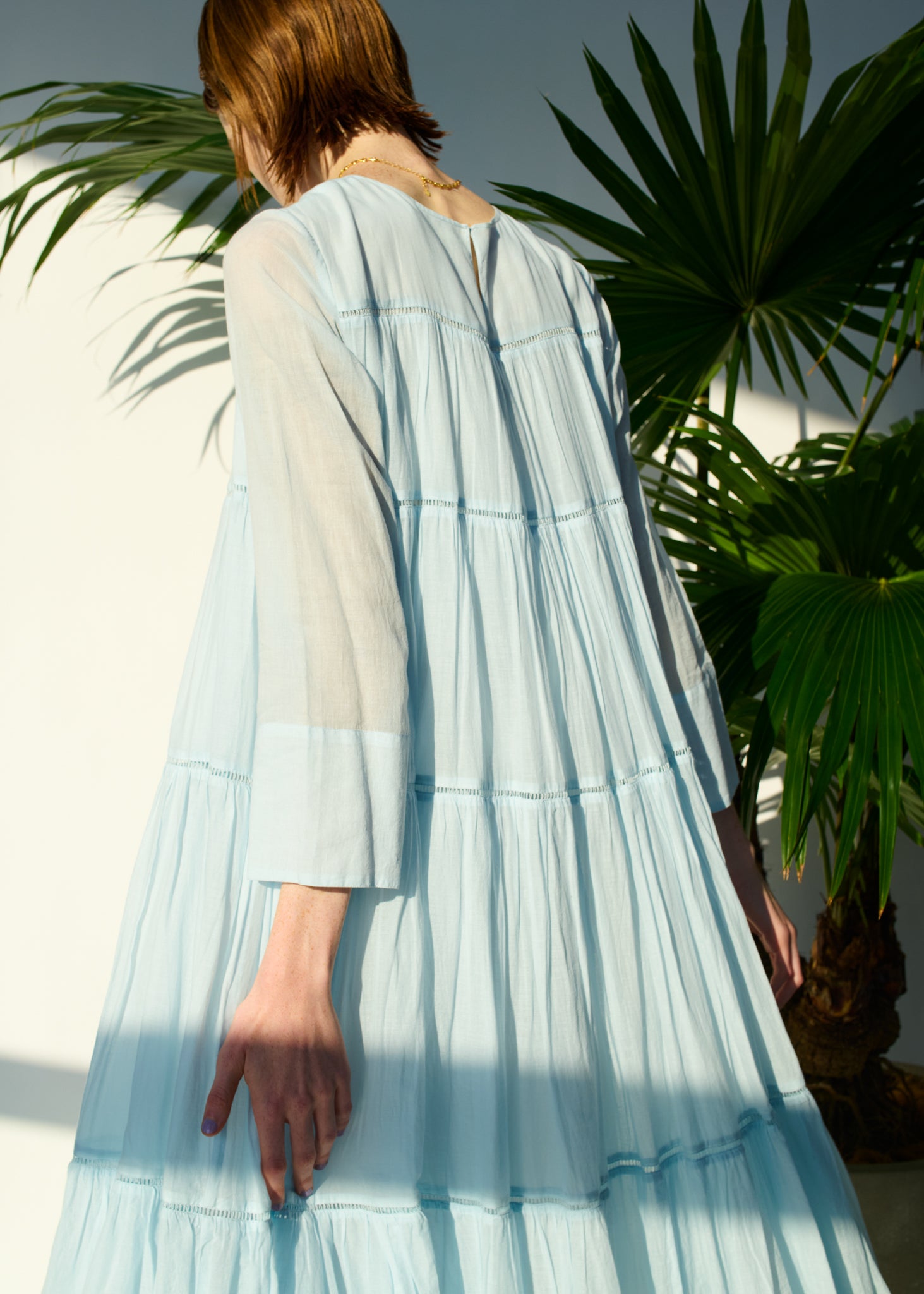 Cotton Voile Tiered Middle Length Dress