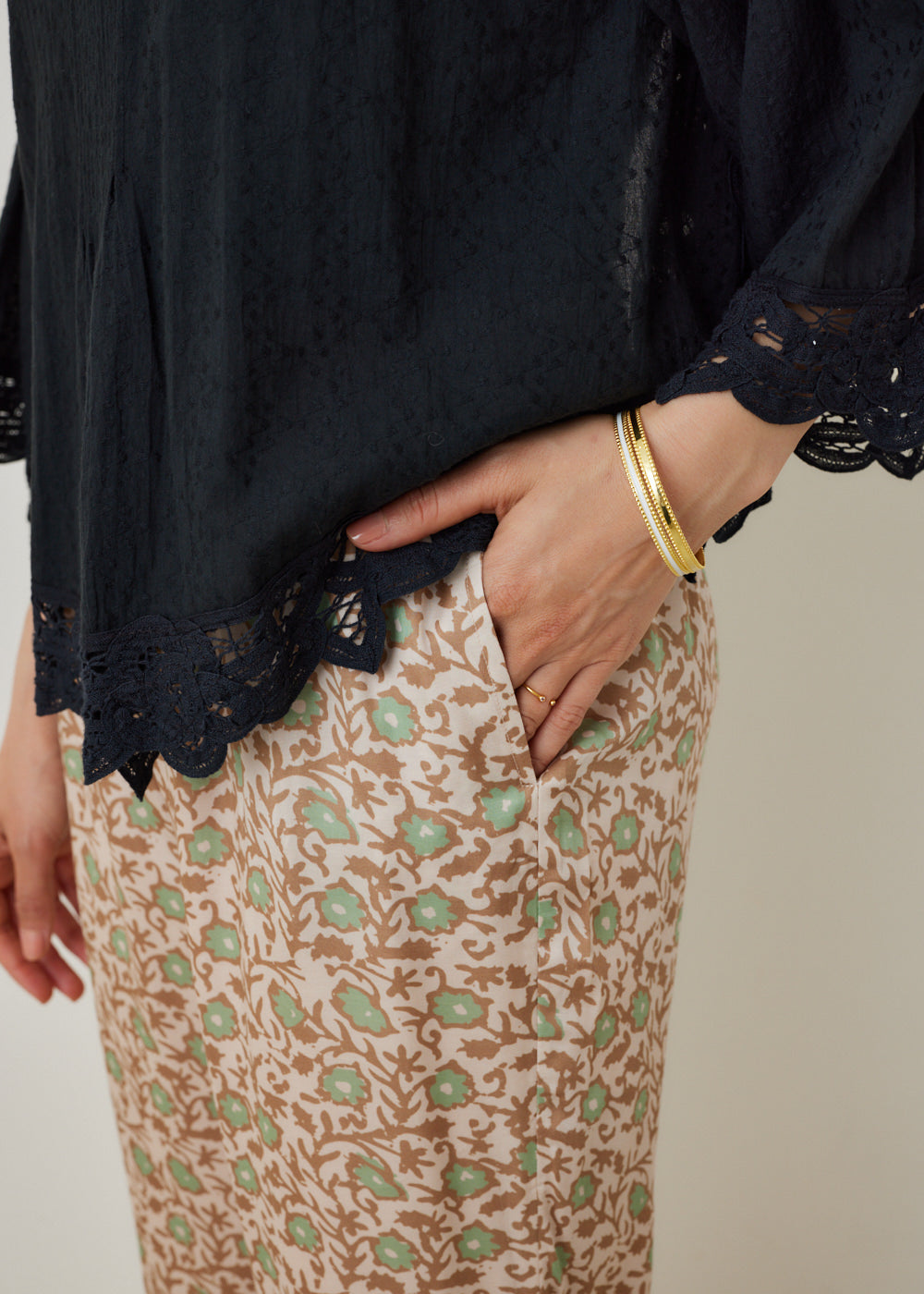 Modal Satin Flower Print Pants