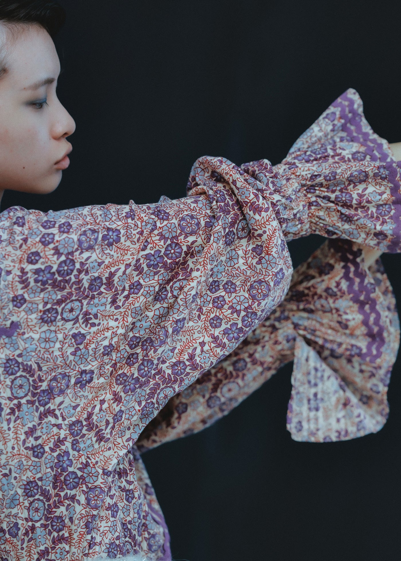 Cotton Jacquard Flower Print Frill Dress