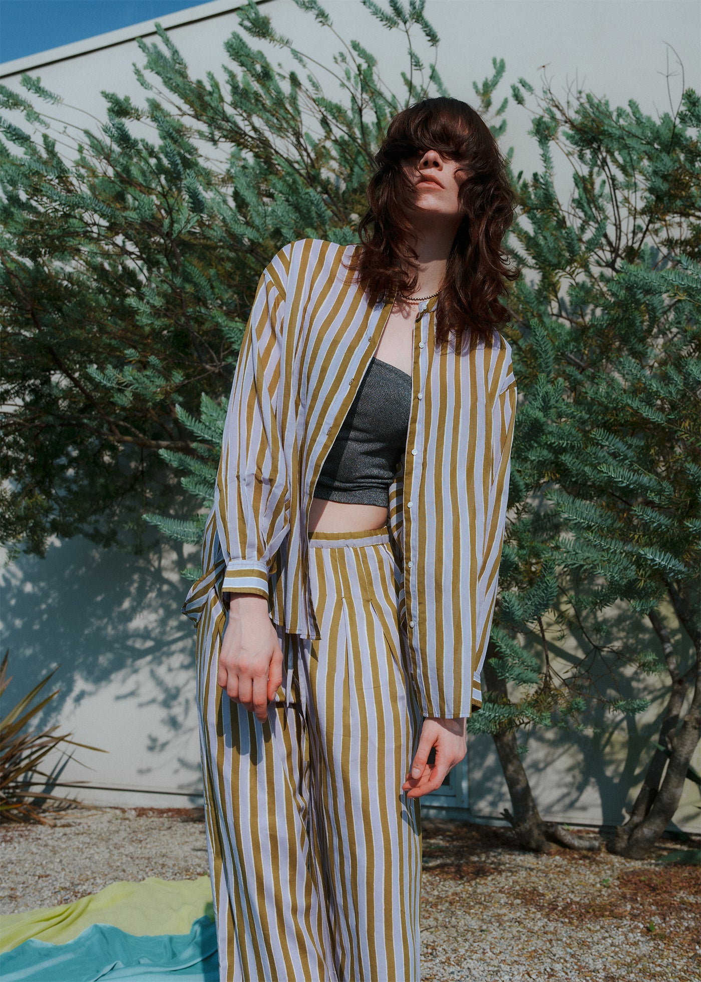 Cotton Wave Stripe Print Shirt