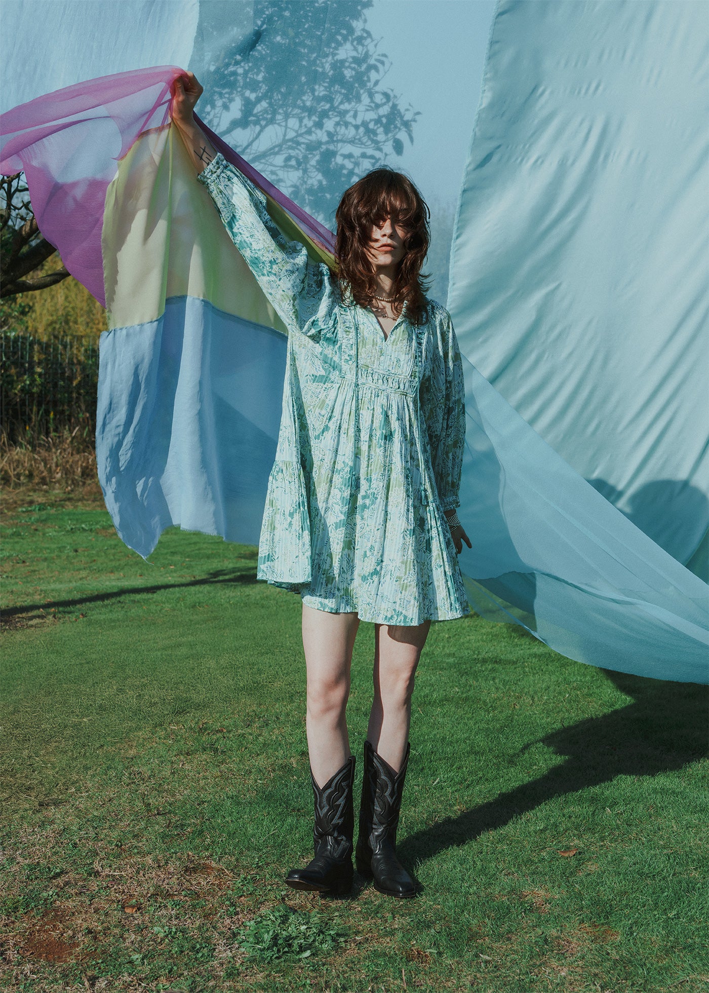 【4/22 10時発売】Cotton Bohemian Flower Print Mini Dress