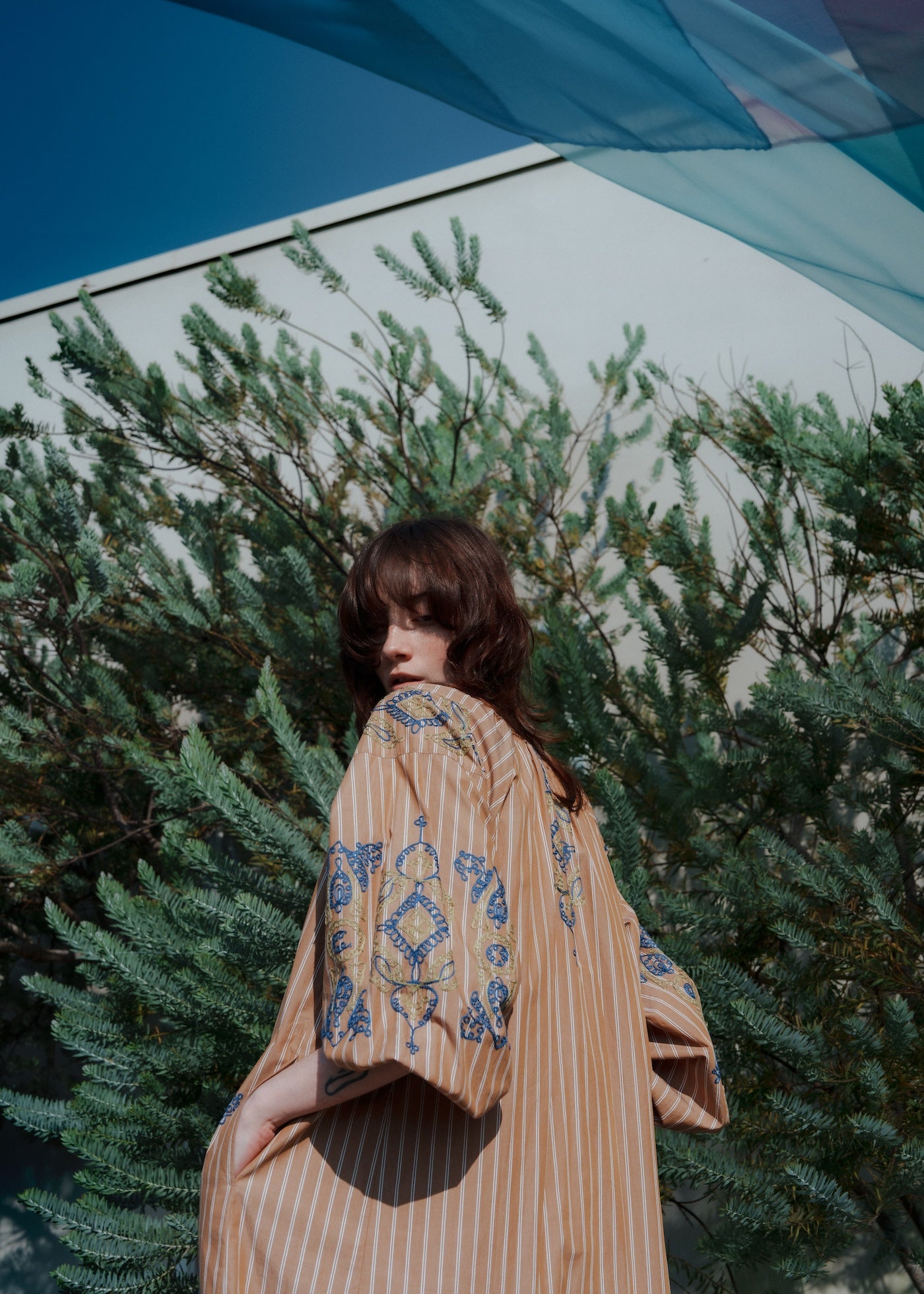 Cotton Aari Embroidery Stripe Dress