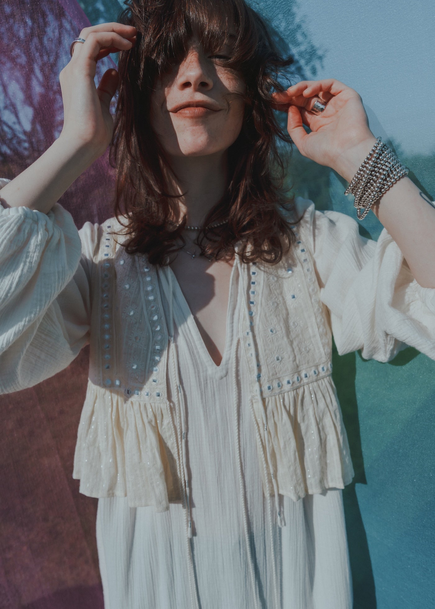 Cotton Jacquard Mirror Embroidery Top