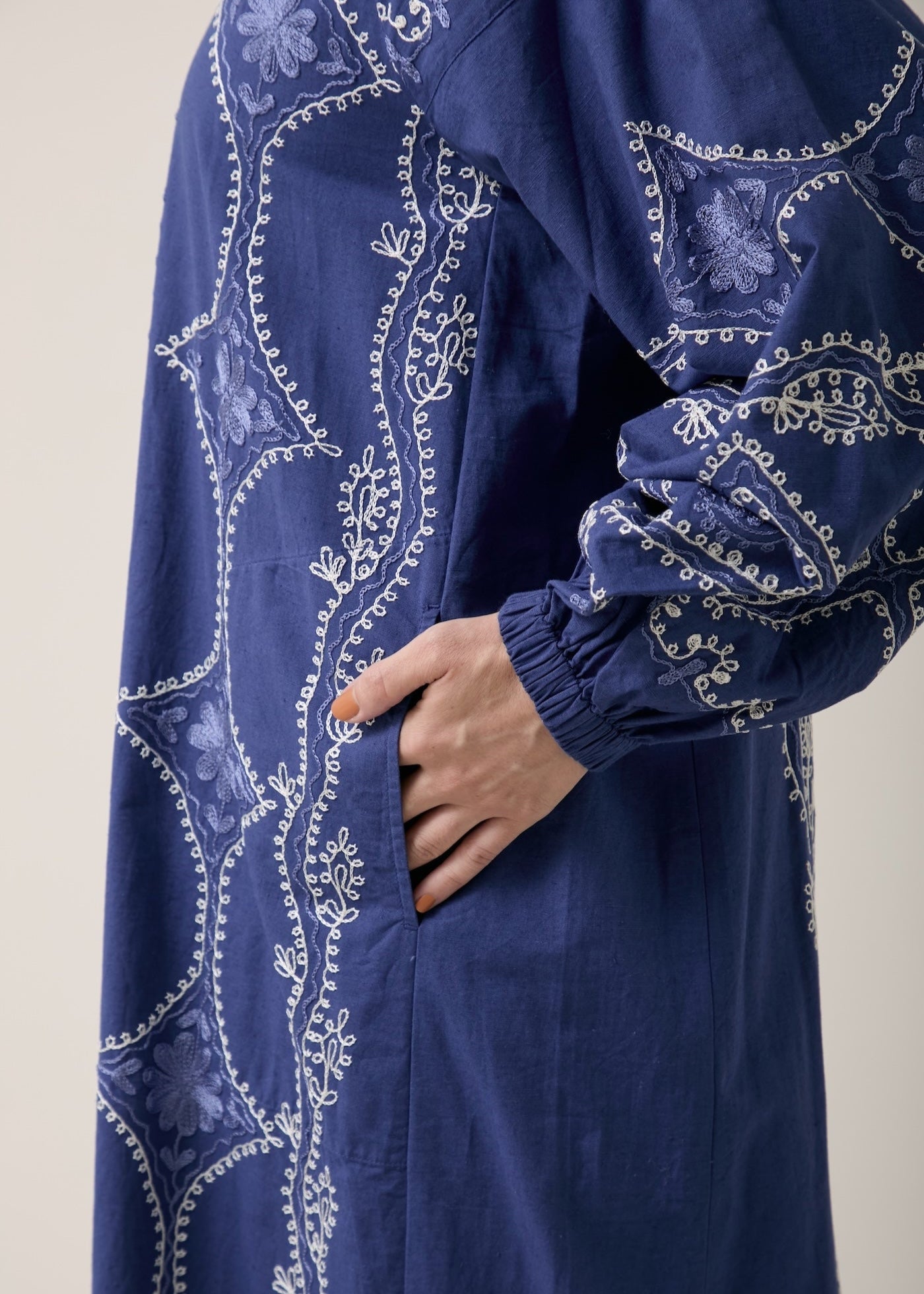 Cotton Linen Diamond Aari Embroidery Dress