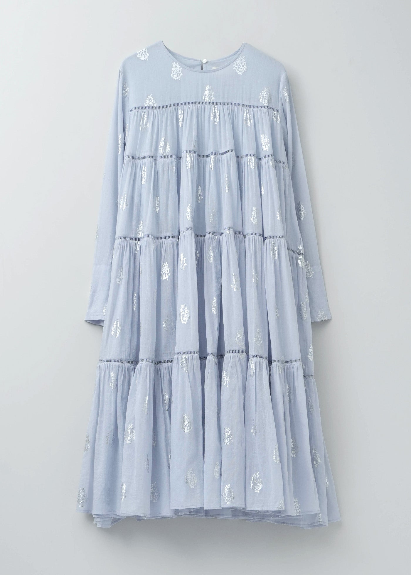 【2/4 10時発売】Cotton Voile Foil Flower Print Tiered Middle Length Dress