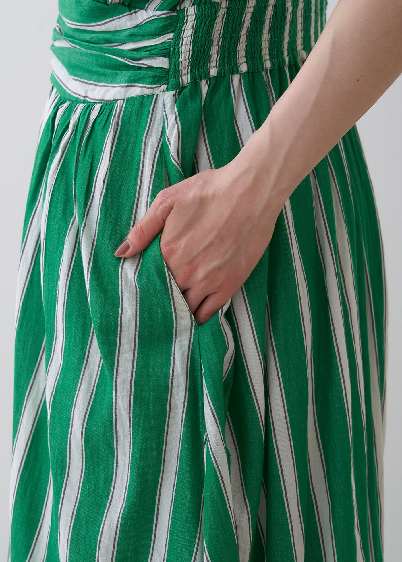 Cotton Voile Stripe Waist Gather Dress