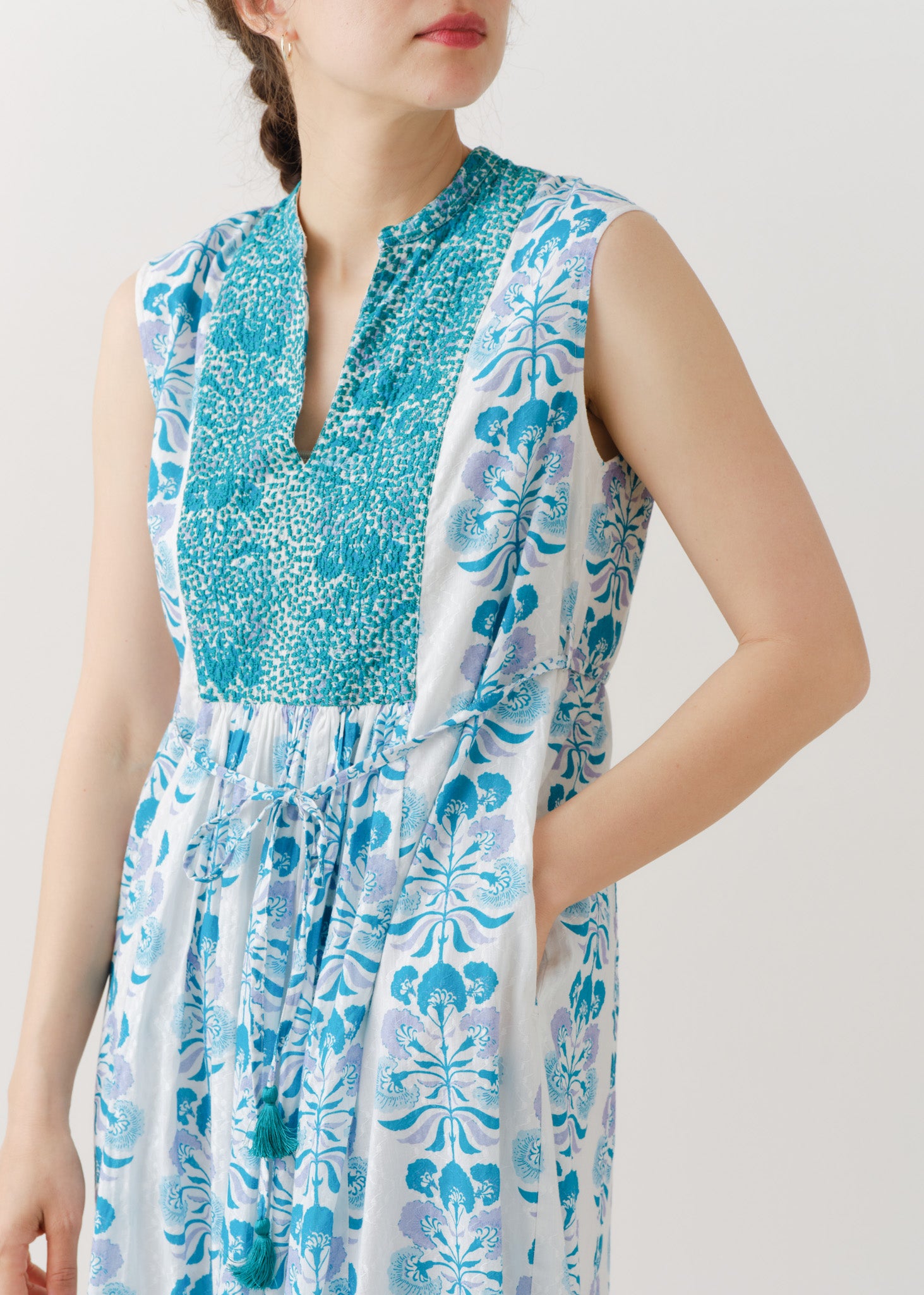 Cotton Jacquard Annabelle Print Embroidery Sleeveless Dress