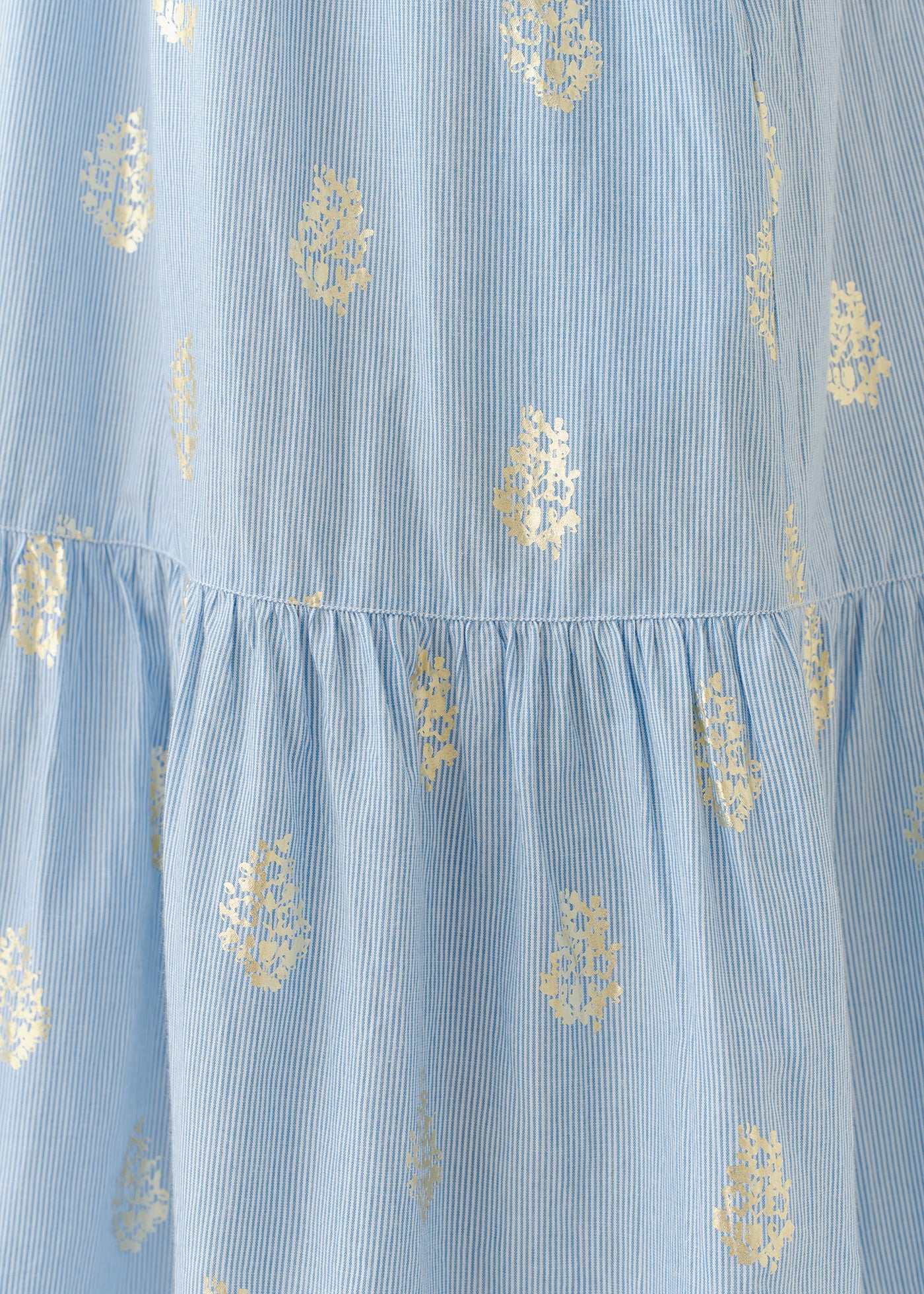 Cotton Poplin Stripe Foil Print Half Sleeve Tiered Dress