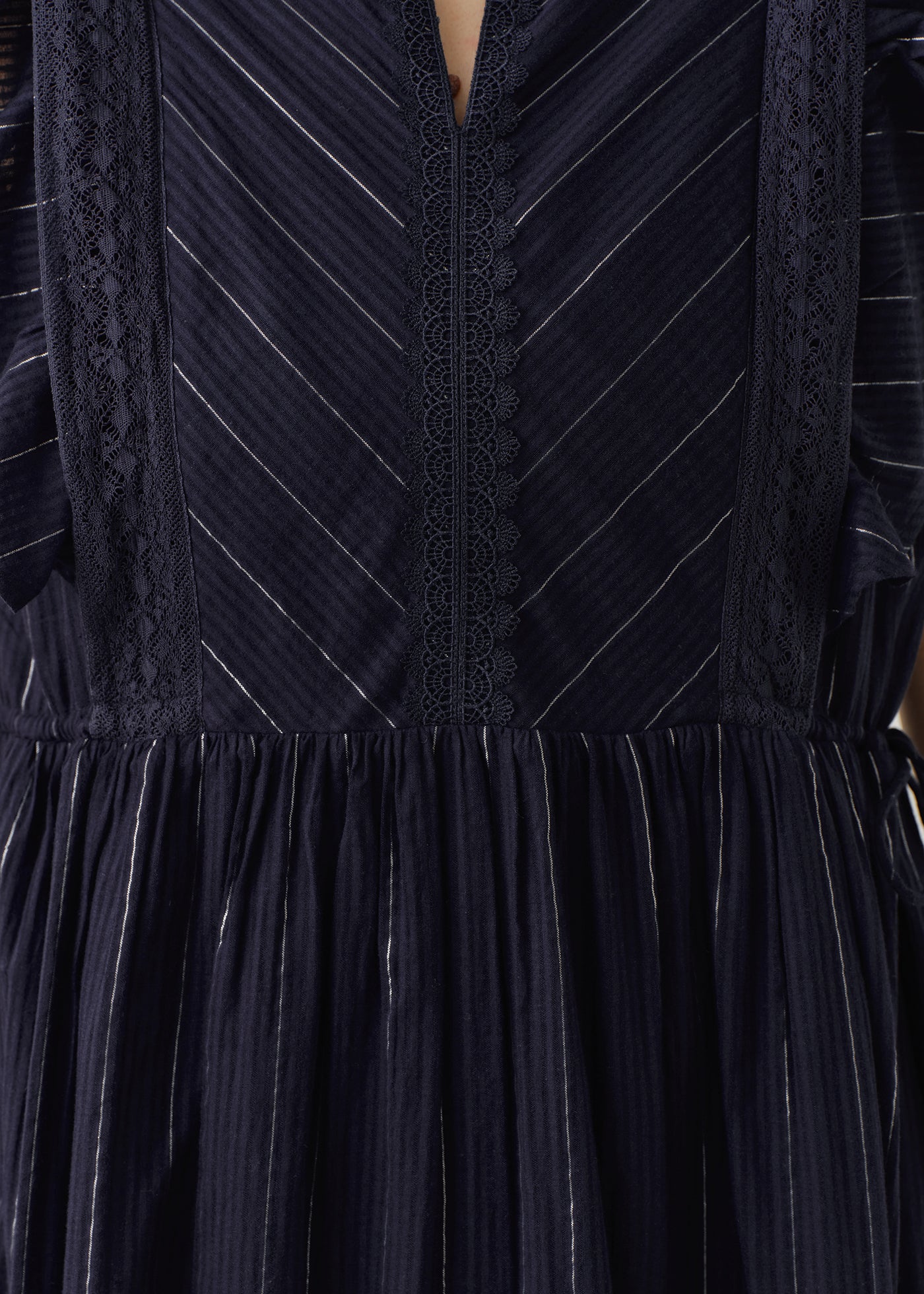 Cotton Lurex Stripe Frill Sleeve Dress