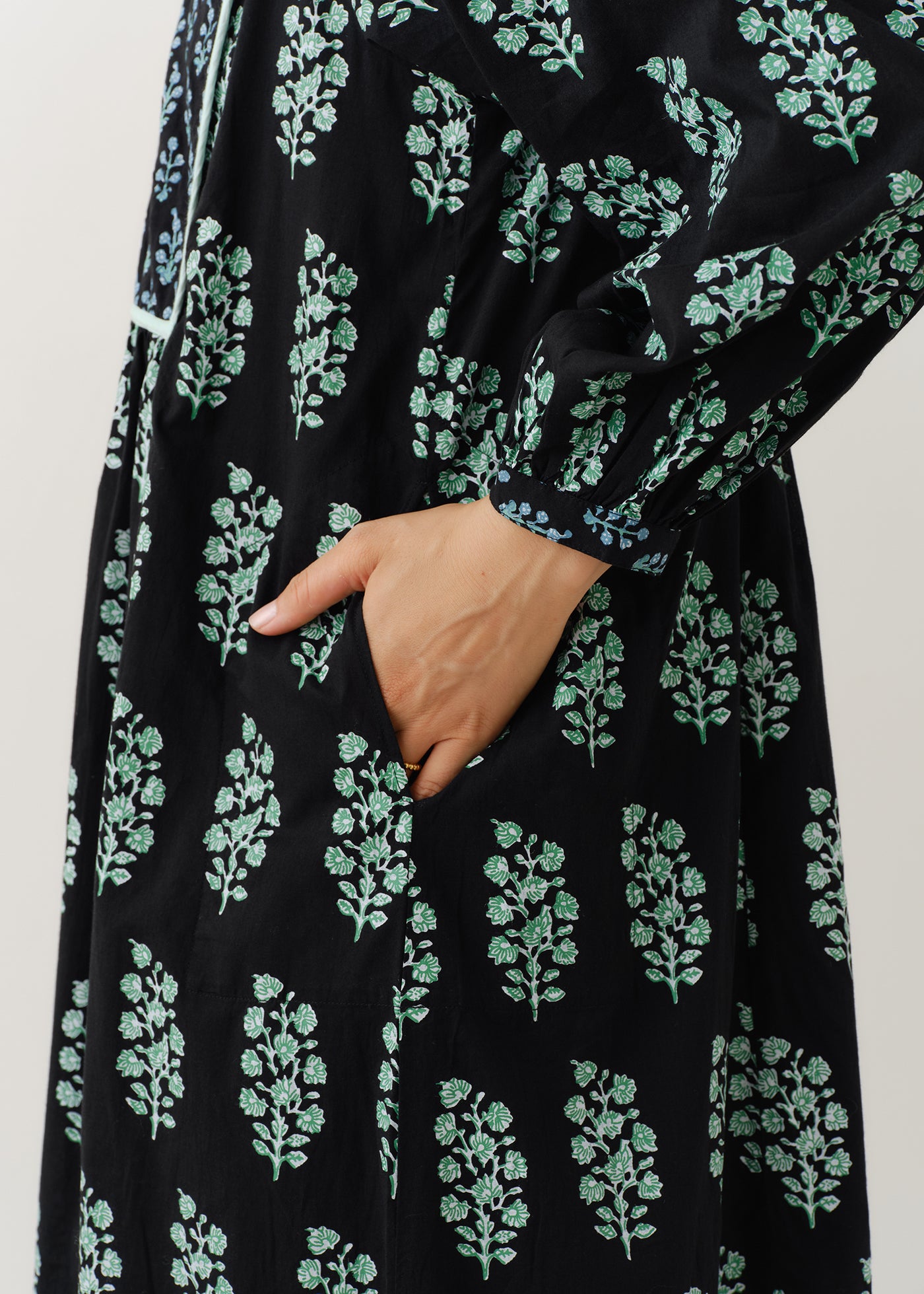 Cotton Voile Ethnic Combination Print Gather Dress