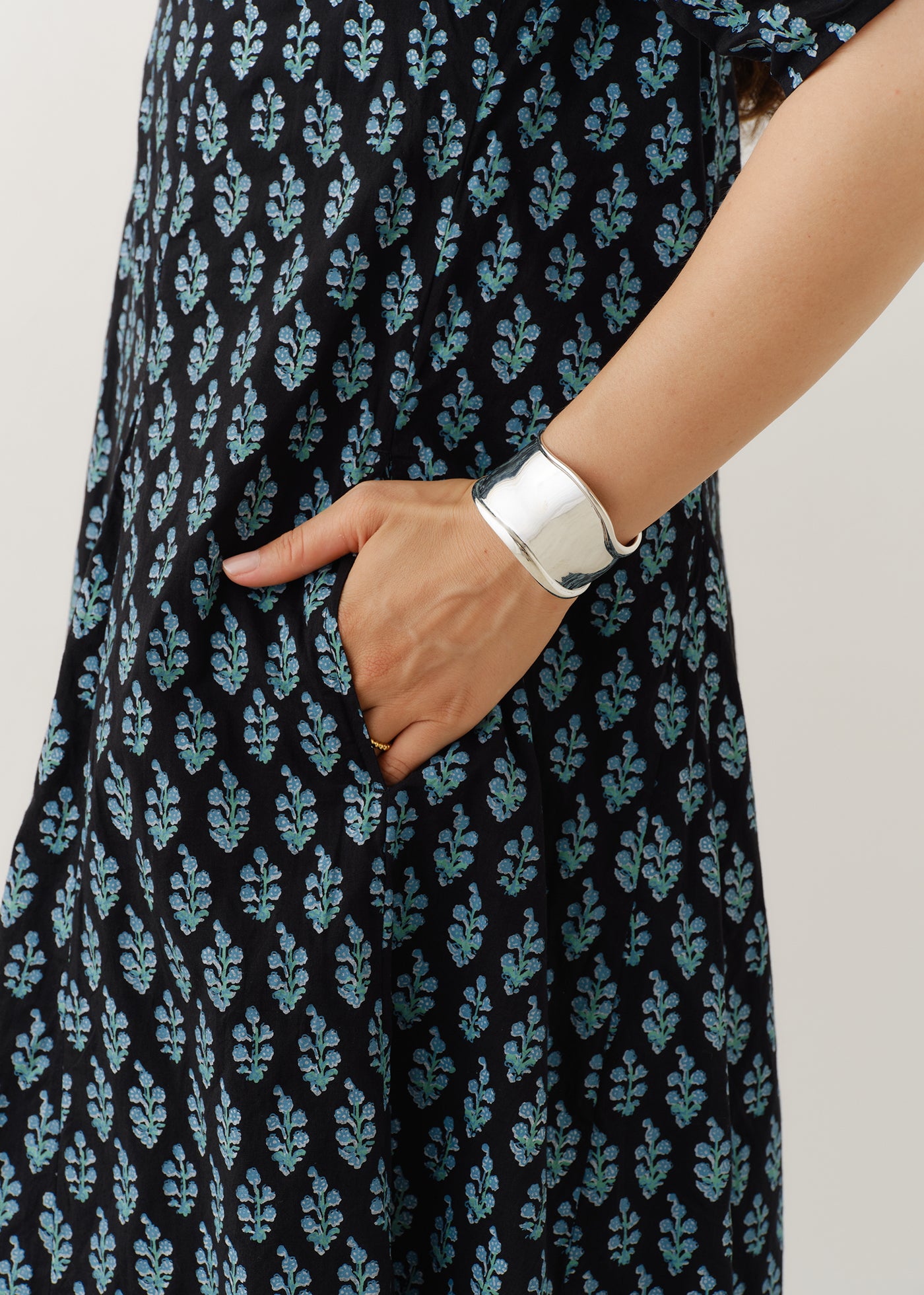 Cotton Voile Ethnic Print Gather Sleeve Dress