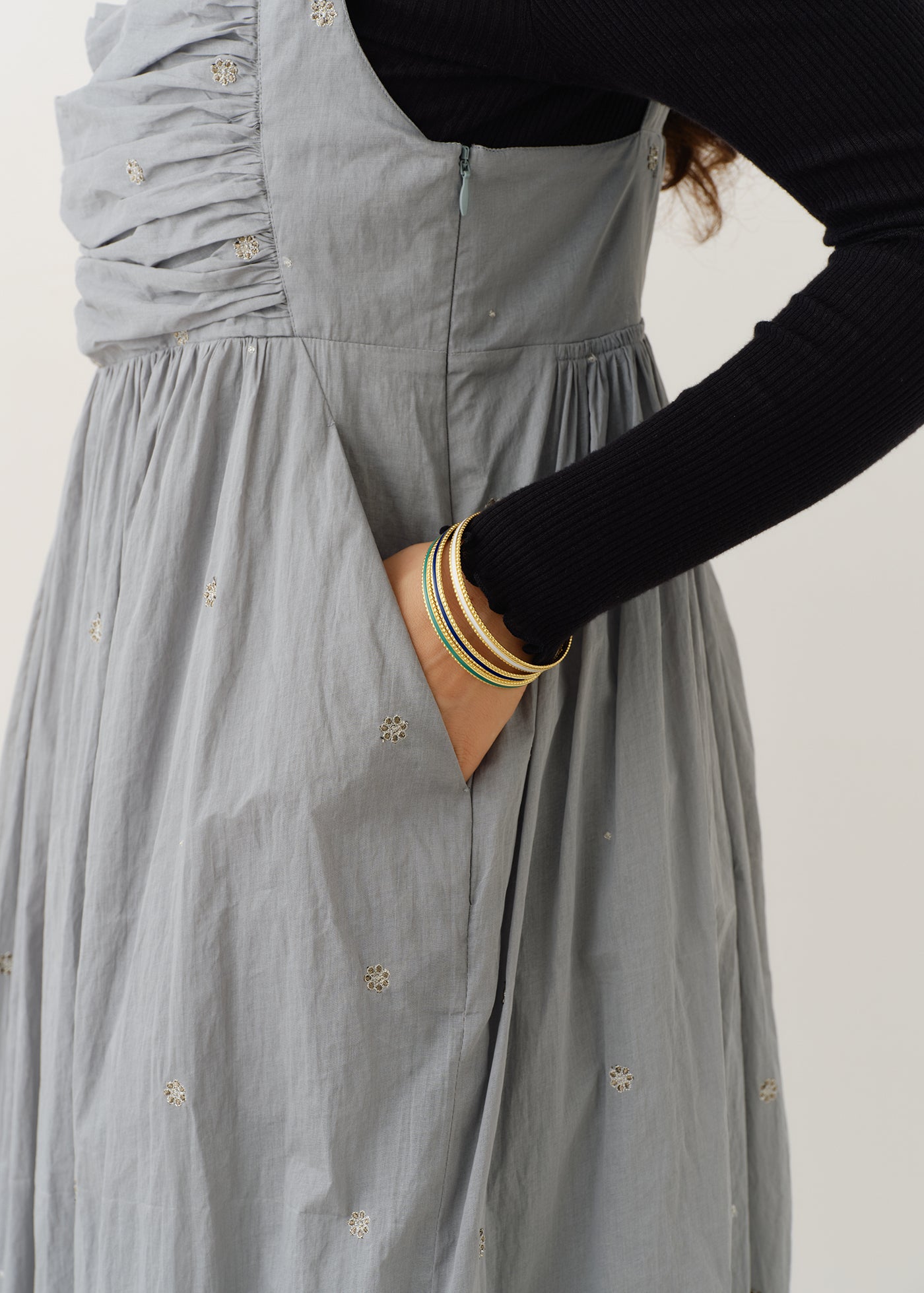 Cotton Organza Embroidery Sleeveless Dress