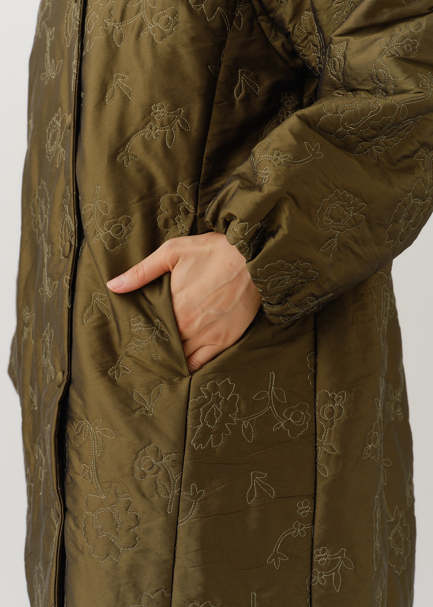 Poly Dupion Flower Embroidery Quilting Coat