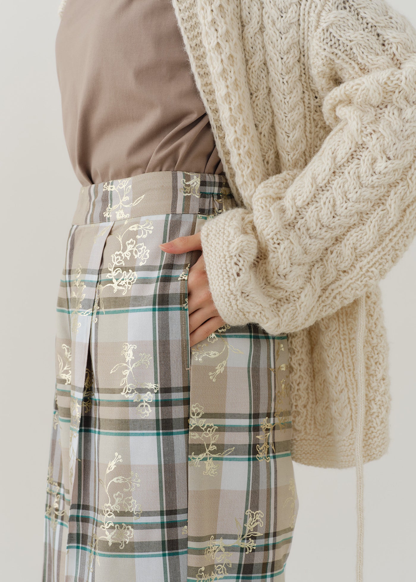 Check Foil Print Pants