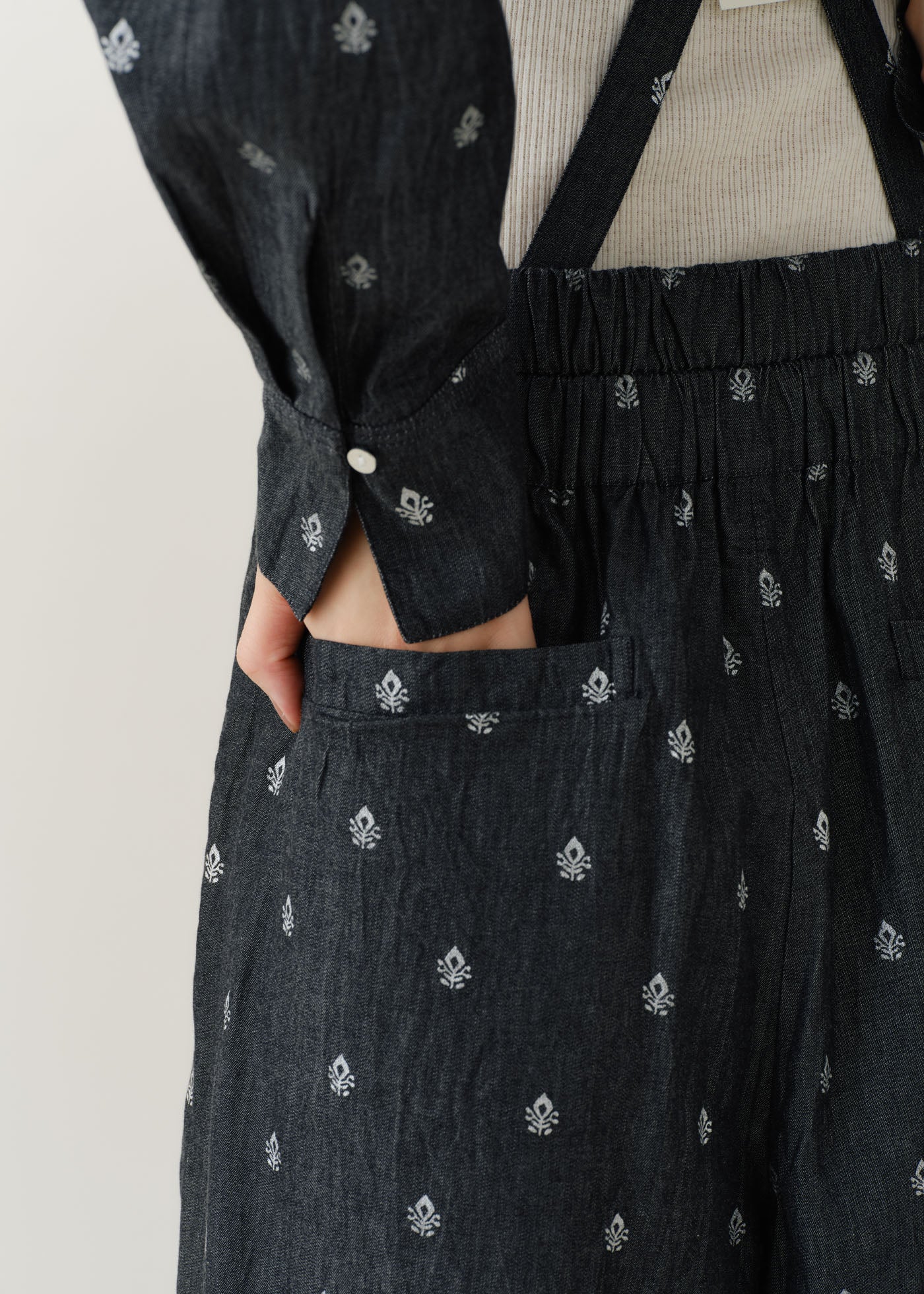 Denim Foil Print Button Pants