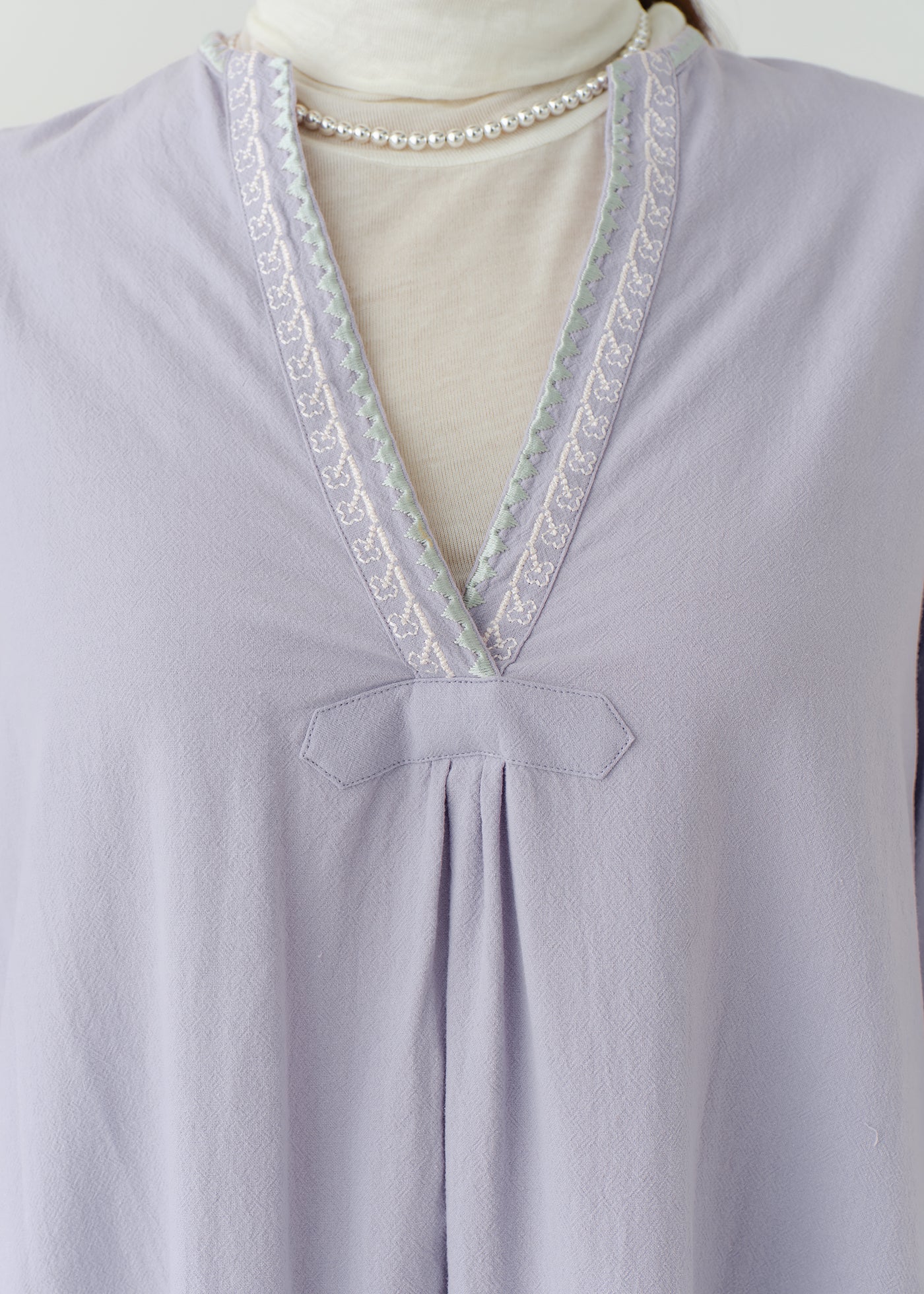 Crimp Cotton Check Emb Flare Cuff Dress