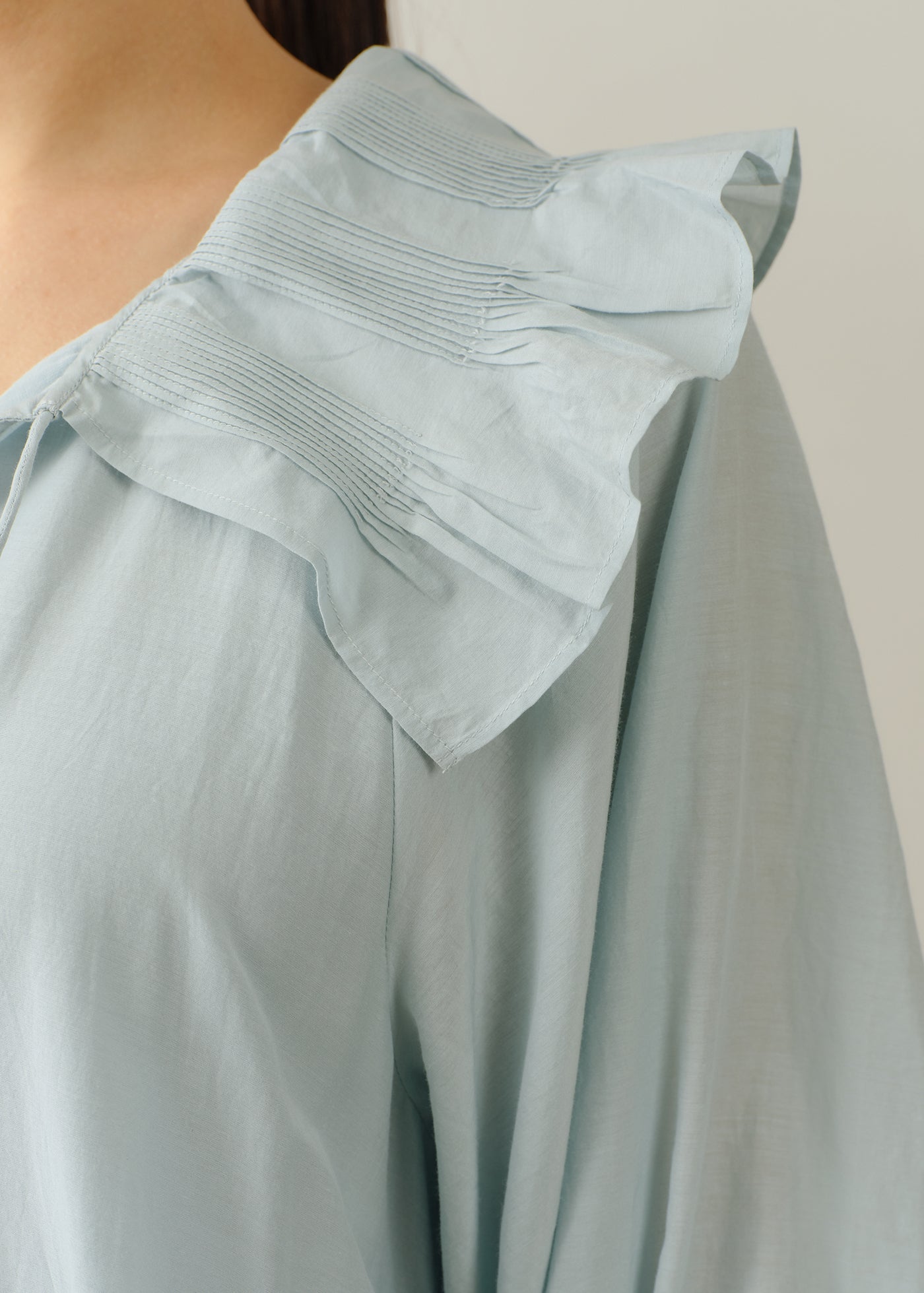 Cotton Silk Pintuck Collar Dress