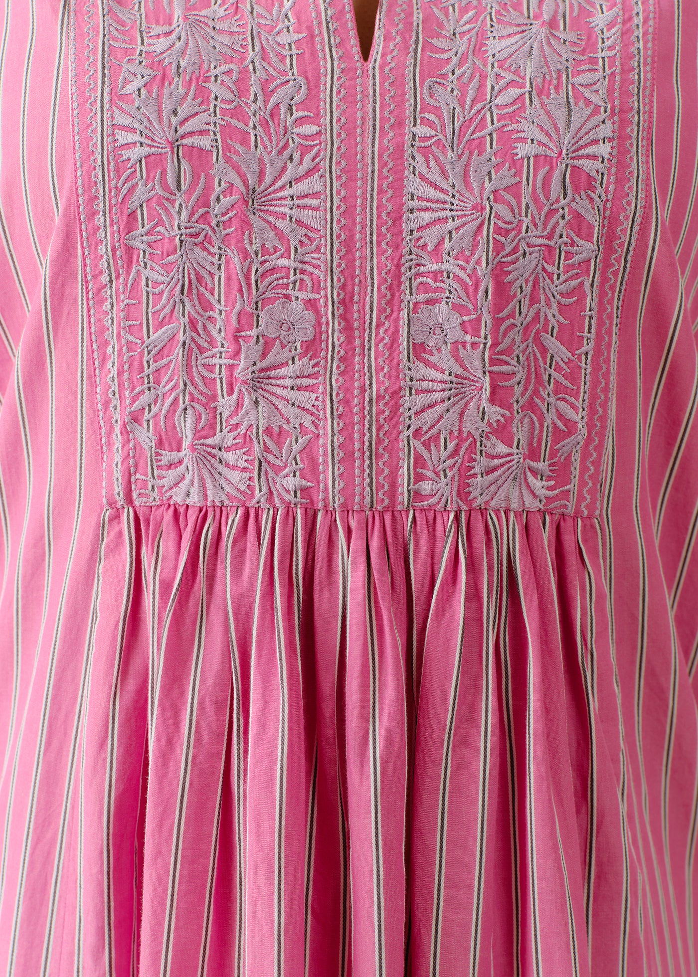 Poplin Stripe Flower Embroidery Sleeveless Dress