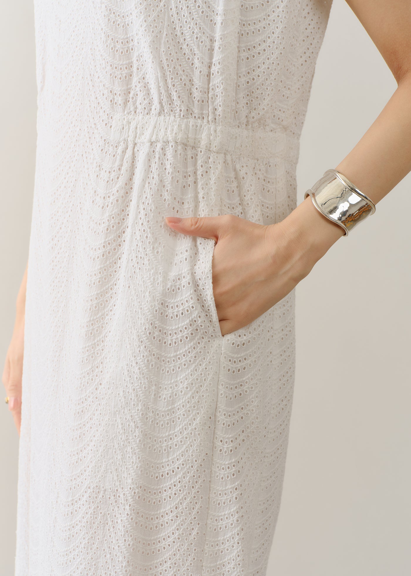 Cotton Voile Neem Cifre Embroidery Sleeveless Dress