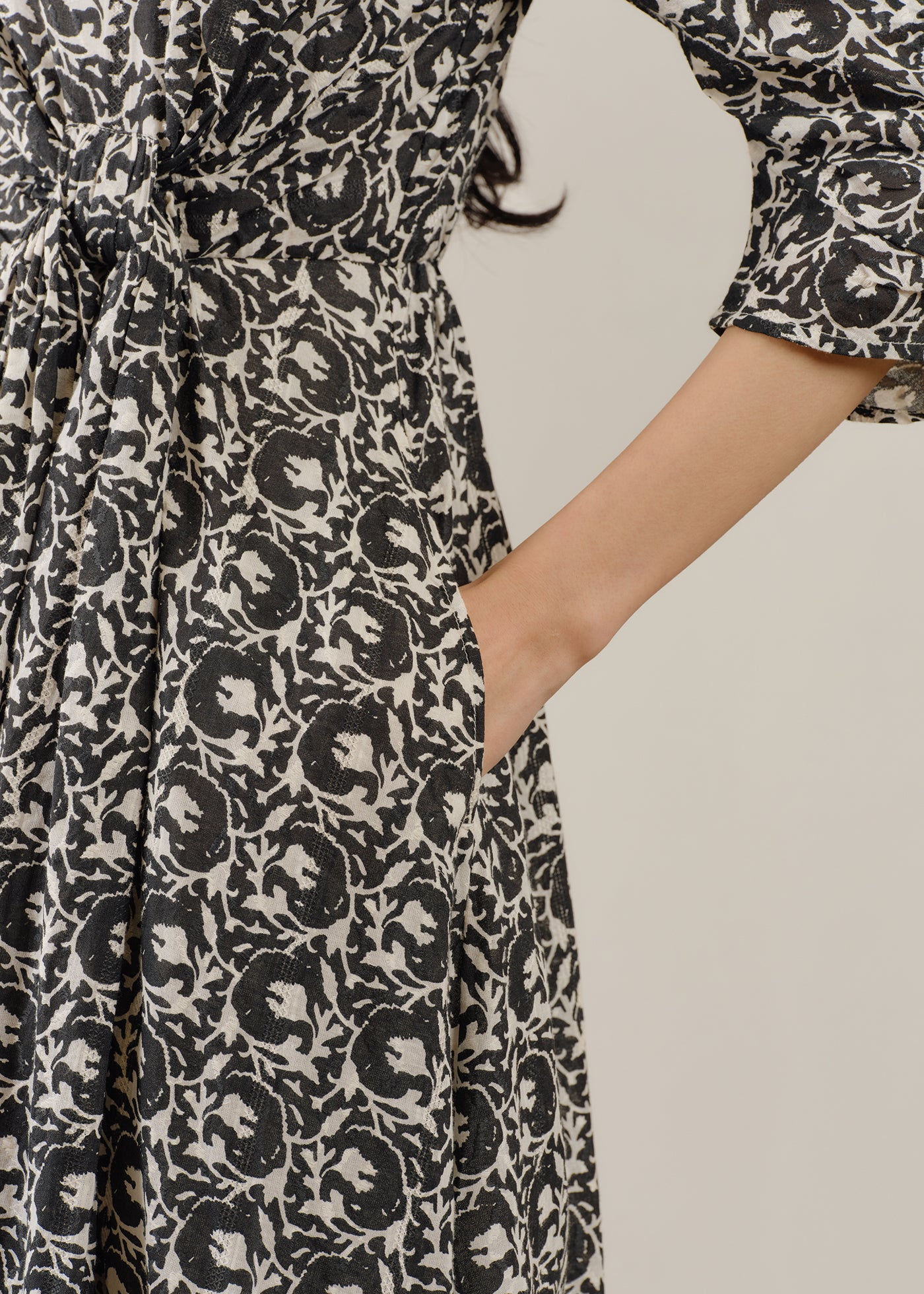 Cotton Print Twisted Waist Dress