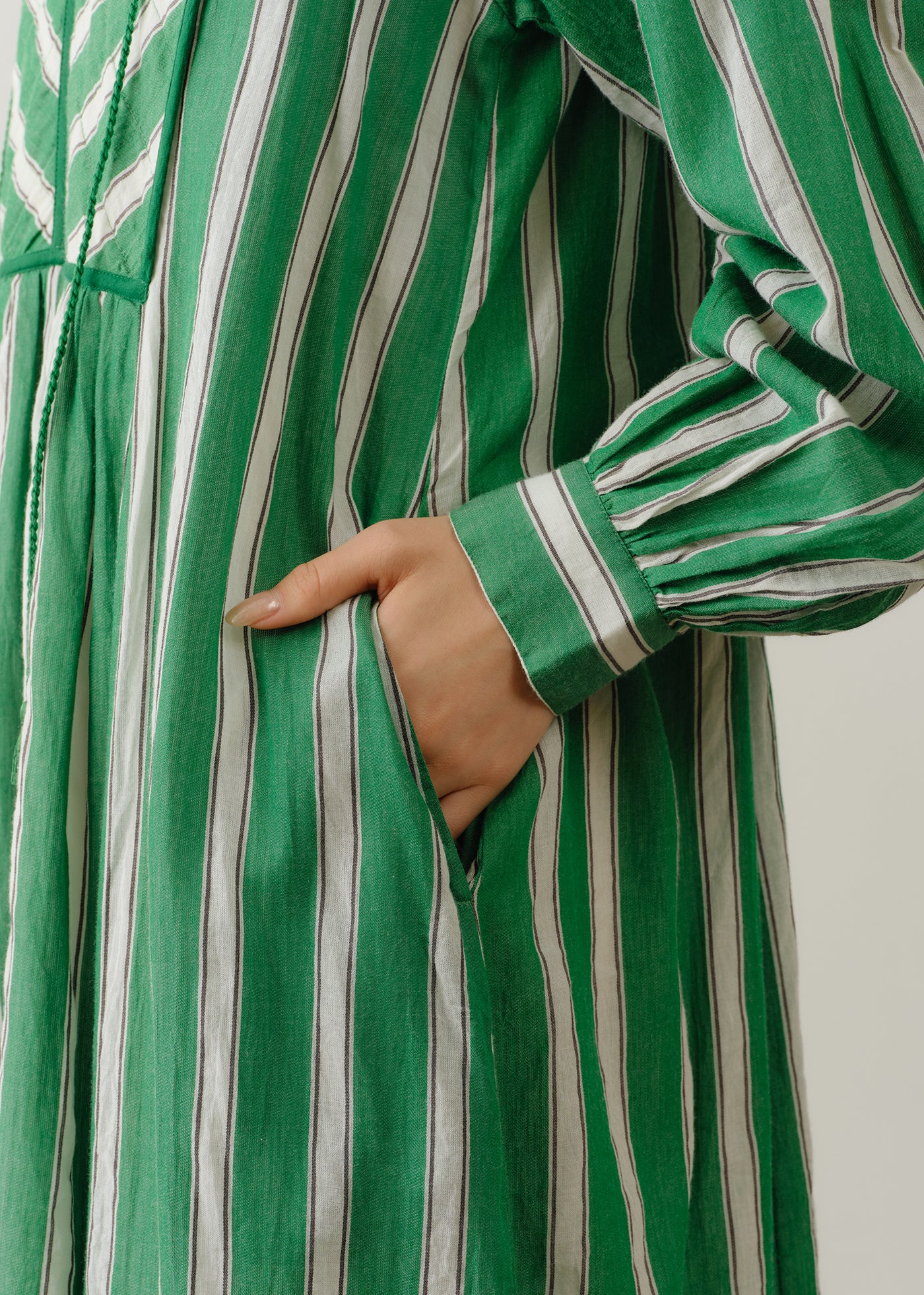Cotton Voile Stripe Gather Dress
