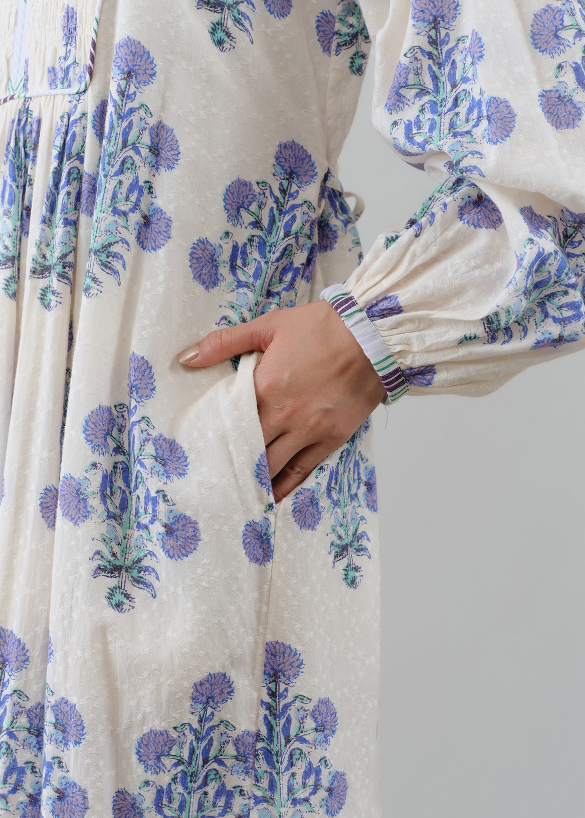 【8/5 10時発売】Cotton Jacquard Marigold Print Shirring Dress
