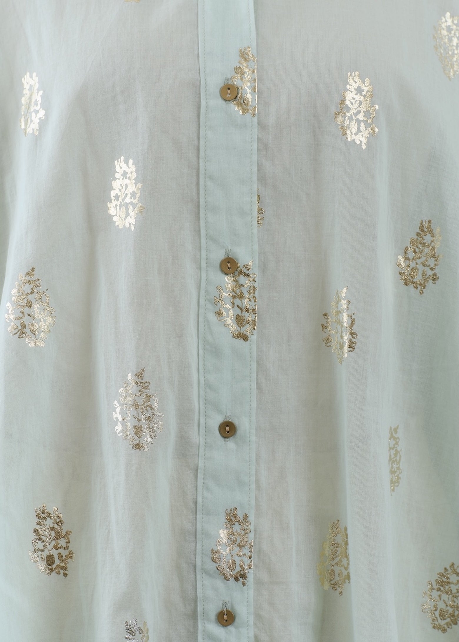 Cotton Voile Foil Flower Print Round Shirt