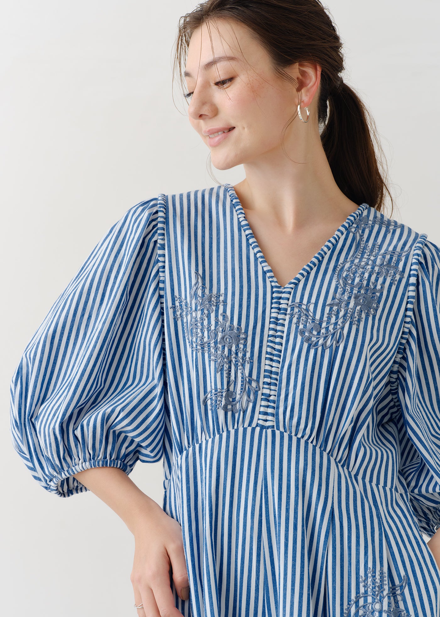Cotton Stripe Ivy Flower Embroidery All In One