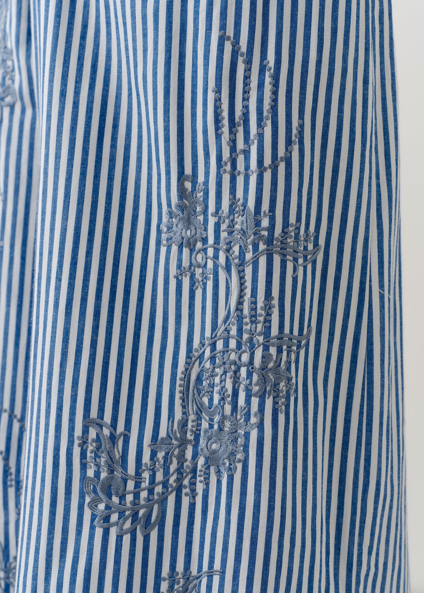 Cotton Stripe Ivy Flower Embroidery Pants