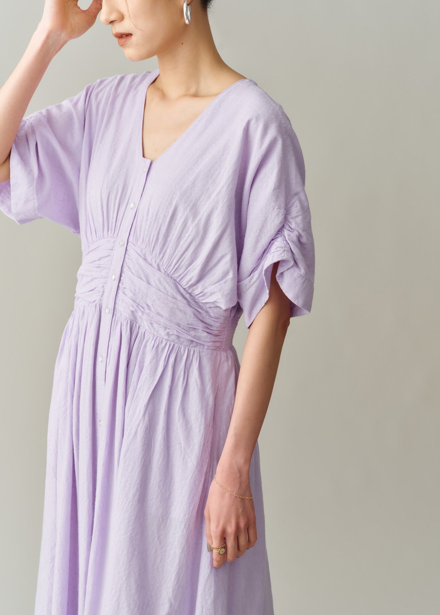 Cotton Jacquard Waist Gather Dress