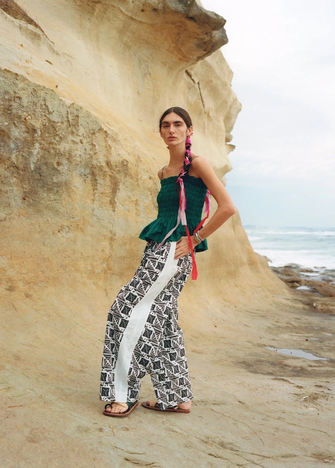 Cotton Stripe Jaquard Shirring Top